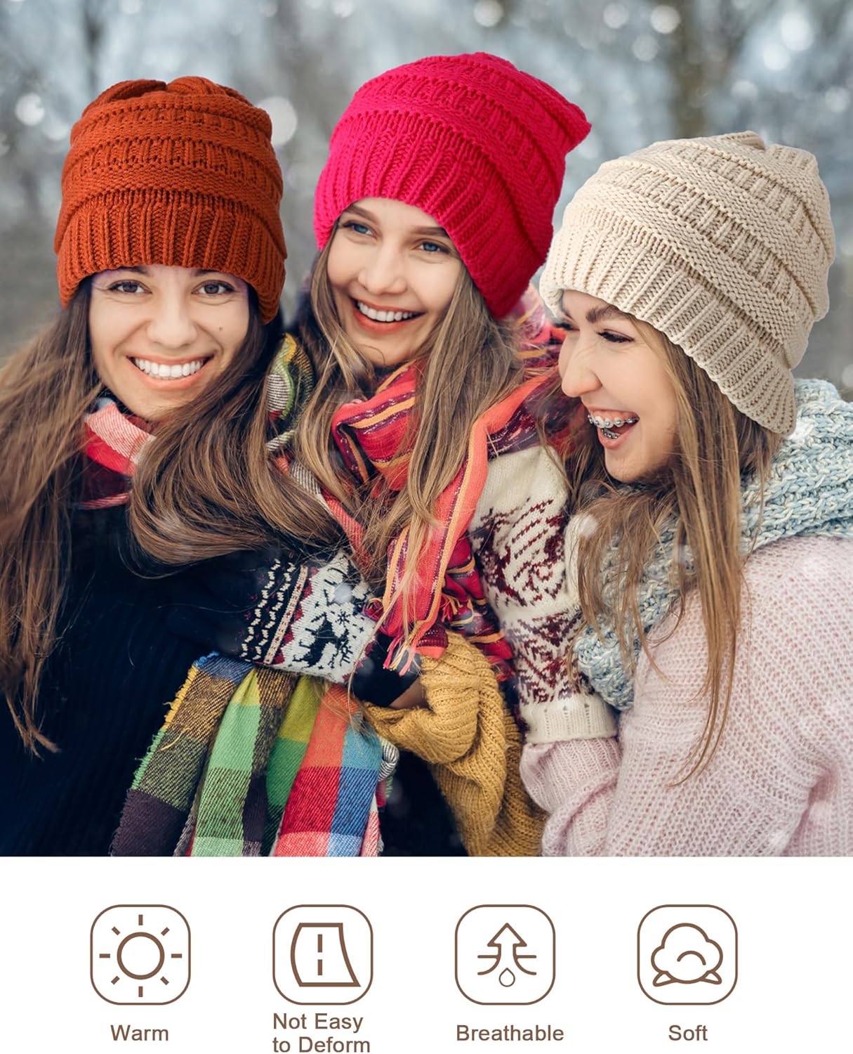 Foaincore Winter Beanies for Women Warm Slouchy Hats Knit Caps for Women Cold Weather Gifts Bulk Christmas Thanksgiving Hats