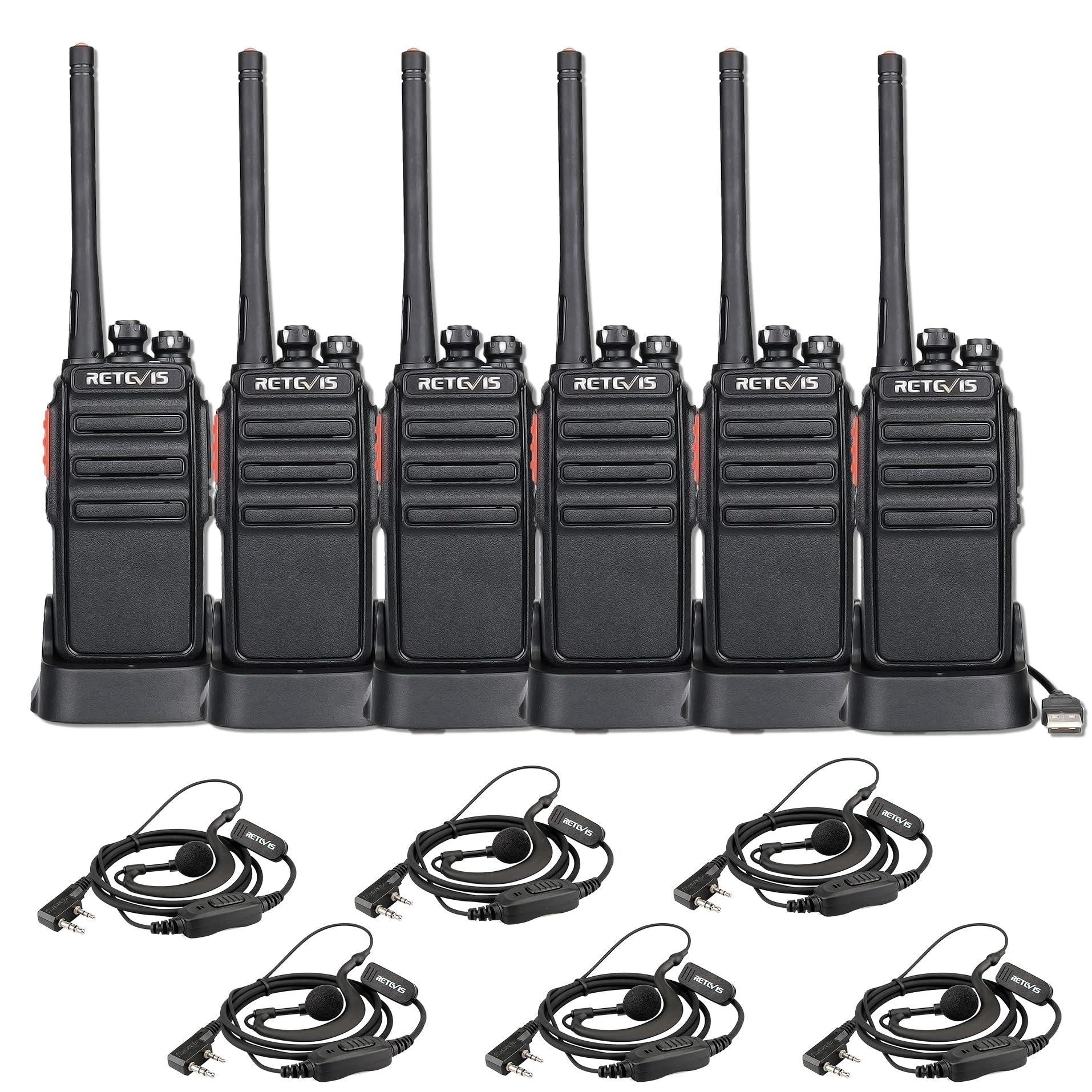 Retevis RT24 Plus Walkie-Talkie Professionali, Ricetrasmittenti PMR446 16 Canali CTCSS/DCS Ricetrasmittenti con Auricolare Walkie Talkie Ricaricabili con USB Base di Ricarica (Nero, 3 coppie)