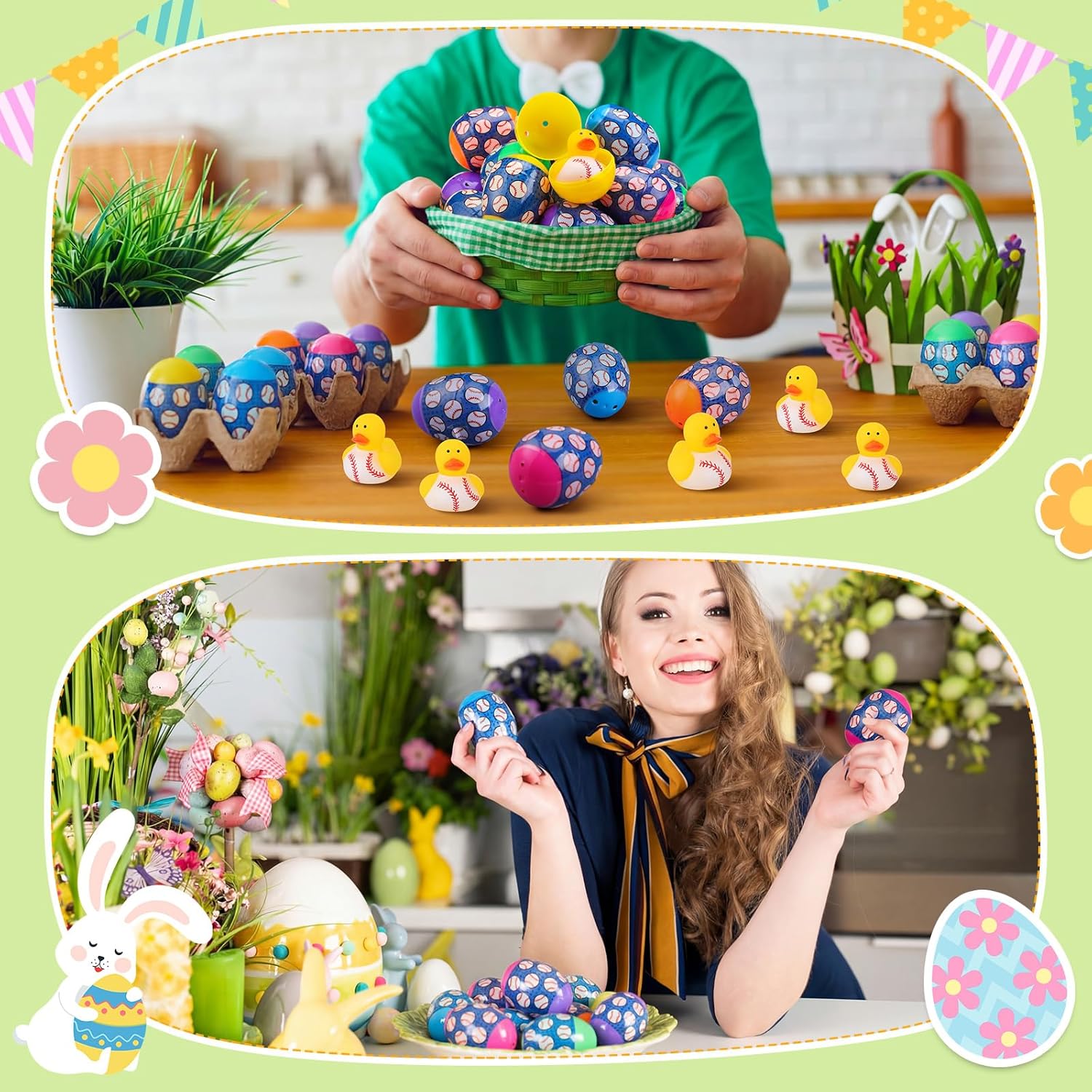 Civaner 48 Pcs/24 Sets Baseball Easter Eggs with Rubber Ducks Toys for Kids Sports Egg Hunt Party Favors Prefilled Easter Baseball Stuffer Gifts for Sports Eggs Fillers Classroom Event Prizes