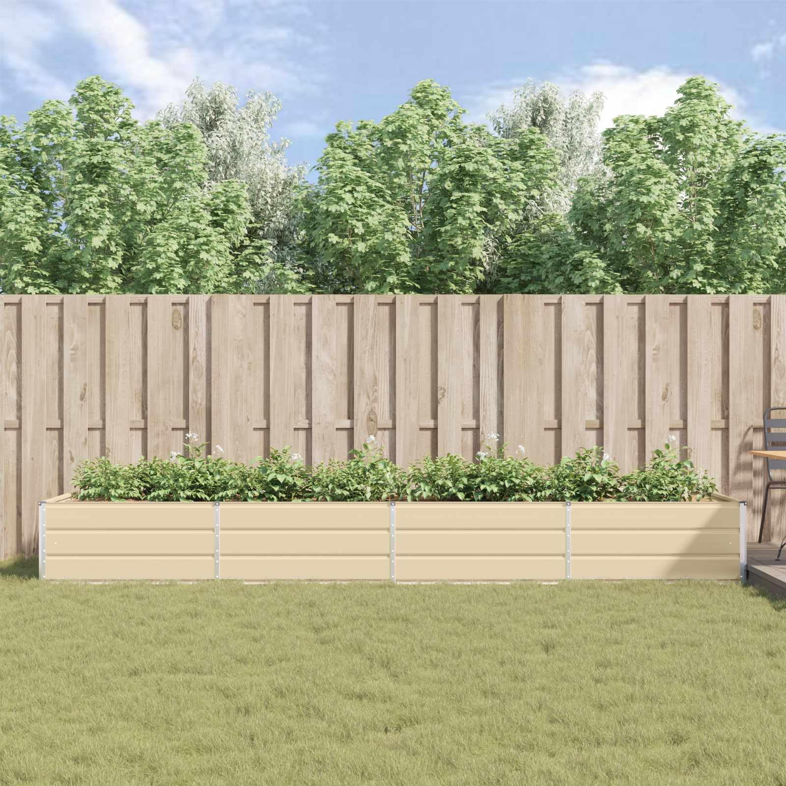 Macetero marfil 385 x 100 x 45 cm – Gran bancal elevado de acero galvanizado para jardín y terraza – Jardinera estable de metal en diseño industrial – Maceta robusta
