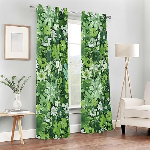 Miniatura 6 de Green Flowers for St Blackout Curtain 84 inches Length Black Out Window Cover for Bedroom Living Room Room Divider Curtains & Drapes Decor Cortinas