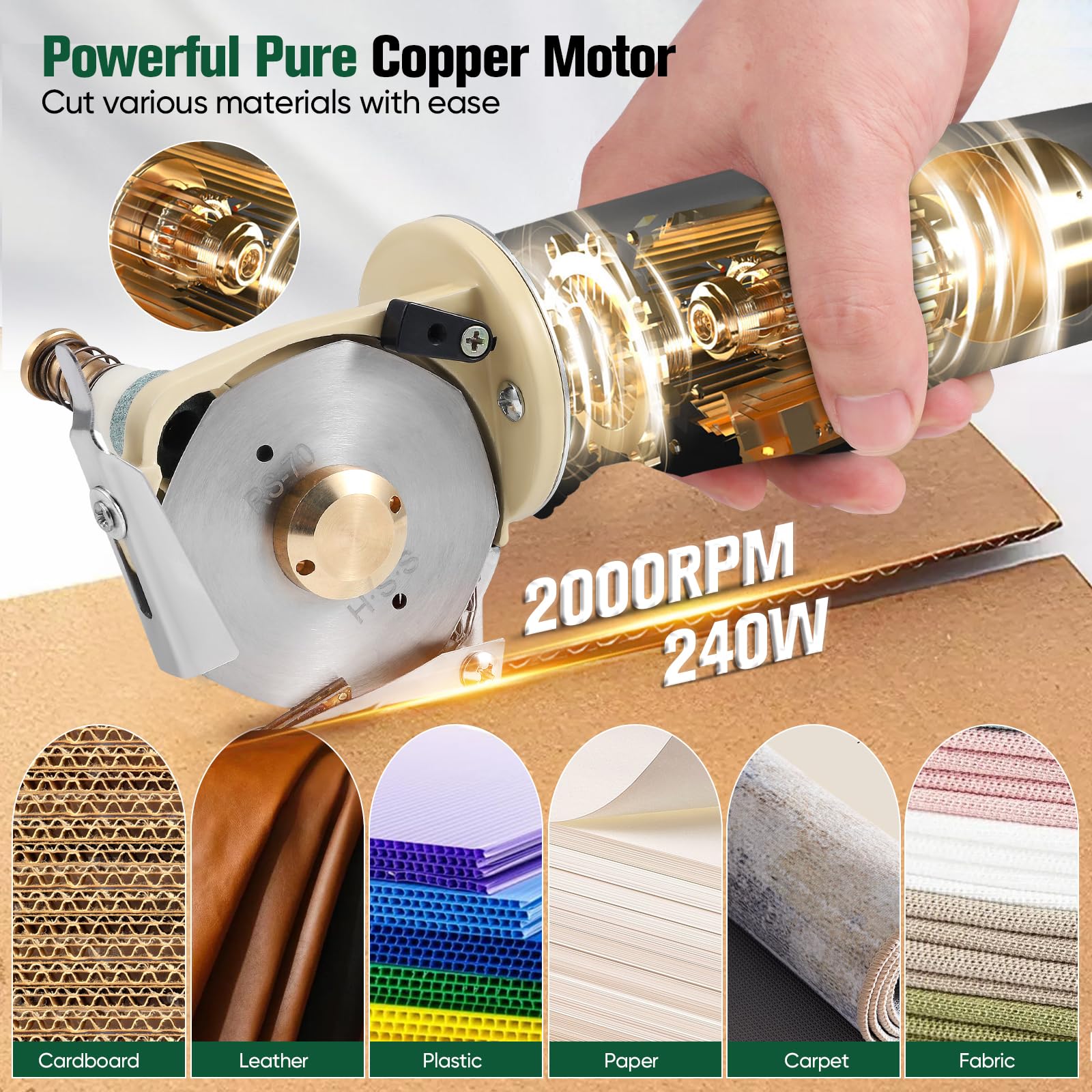 Portátil tijeras electrica costura 240W 2000mAh cortador de tela 2000RPM tijeras eléctricas para cortar tela espesor máximo de corte 25mmpara cuero,caja de cartón..