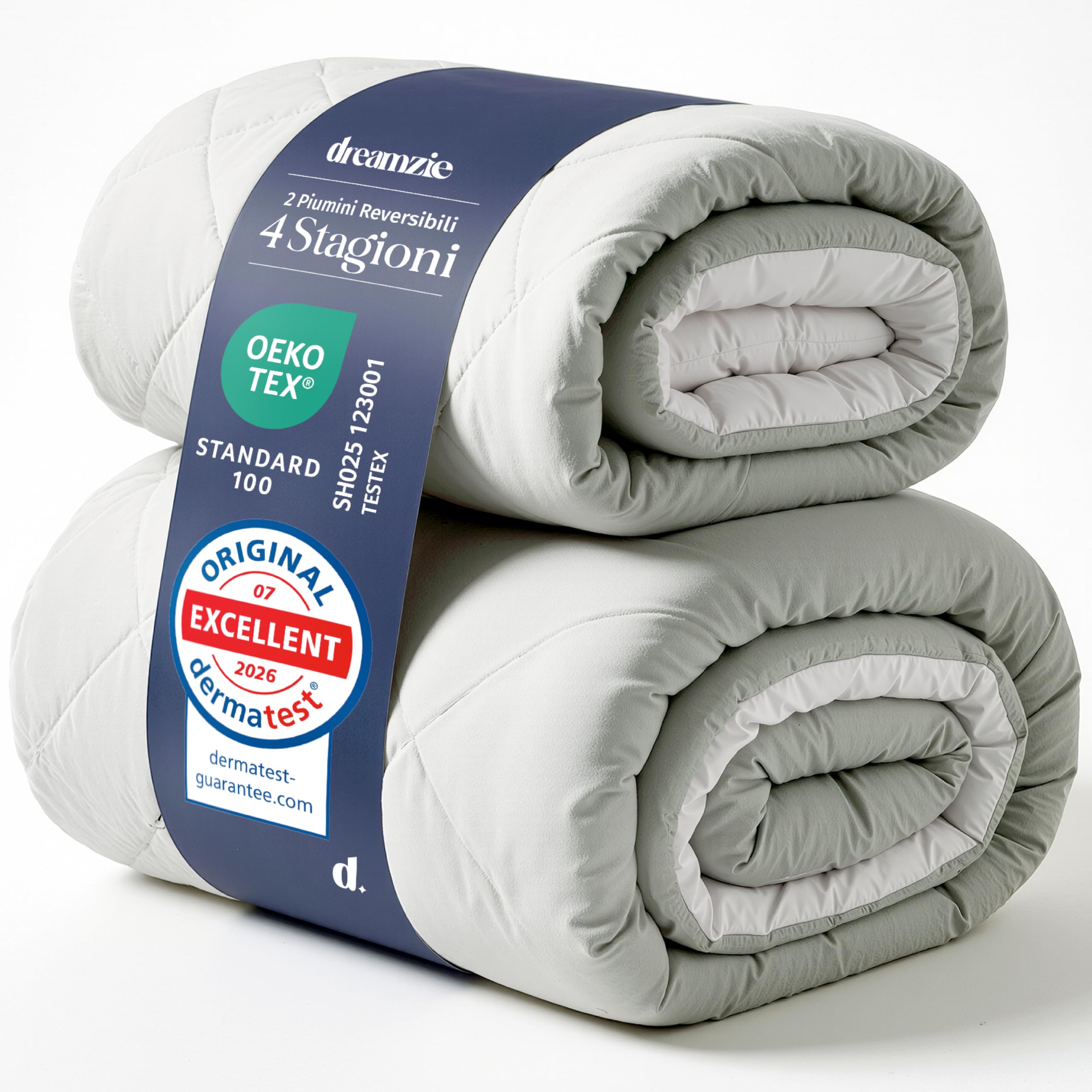 Dreamzie - Trapunta 135x200 Reversibile 4 Stagioni Grigio Bianco - Oeko-Tex