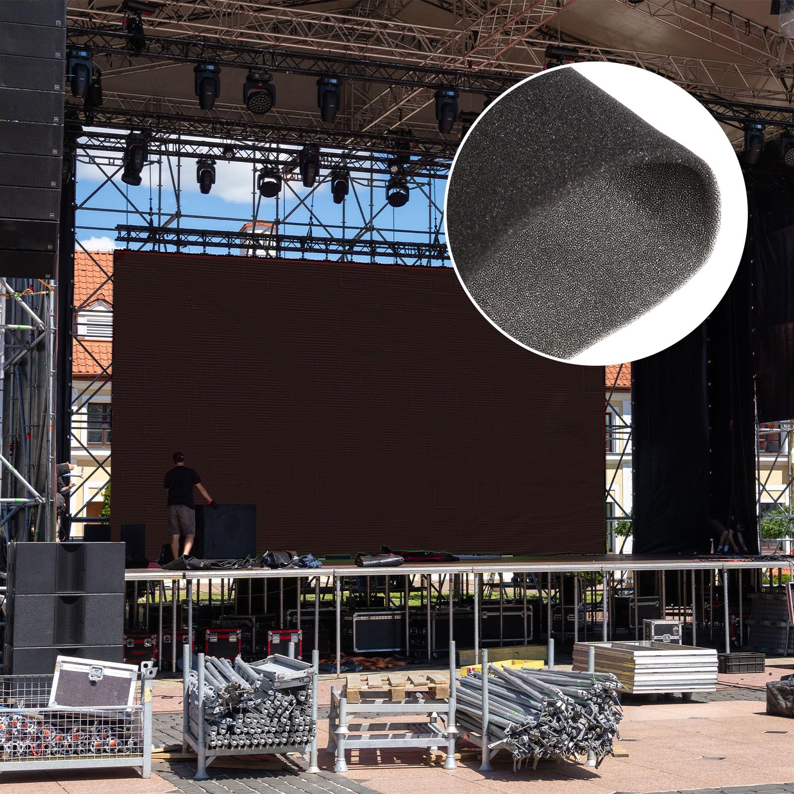 sourcing map Speaker Mesh PRO - Cubierta de espuma de espuma acústica a prueba de polvo de 3 mm de grosor para altavoces de escenario, línea de audio profesional, DJ, audio, negro, 100 x 100 cm
