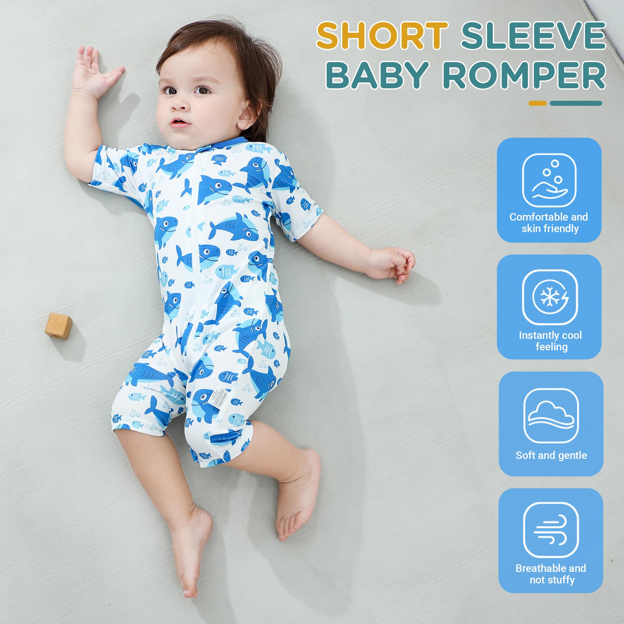 HAHASHOW Body Bebé Manga Corta para Verano 2 Piezas, Ropa Bebé Recién Nacido de Fibra de Bambú Pijamas Niños y Niñas con Cremallera 2 Vías