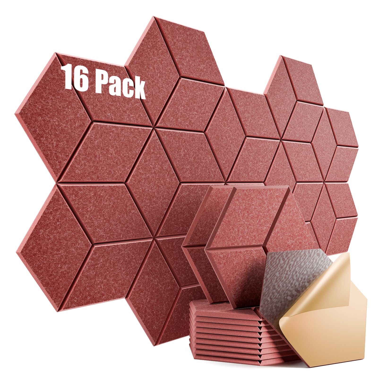 16 Pack Self-Adhesive Acoustic Panels 12" X 10" X 0.4" - Sound Proof Foam Panels for wall with High Density, Y-Lined Design, Flame Resistant, Absorb Noise and Eliminate Echoes(Red)