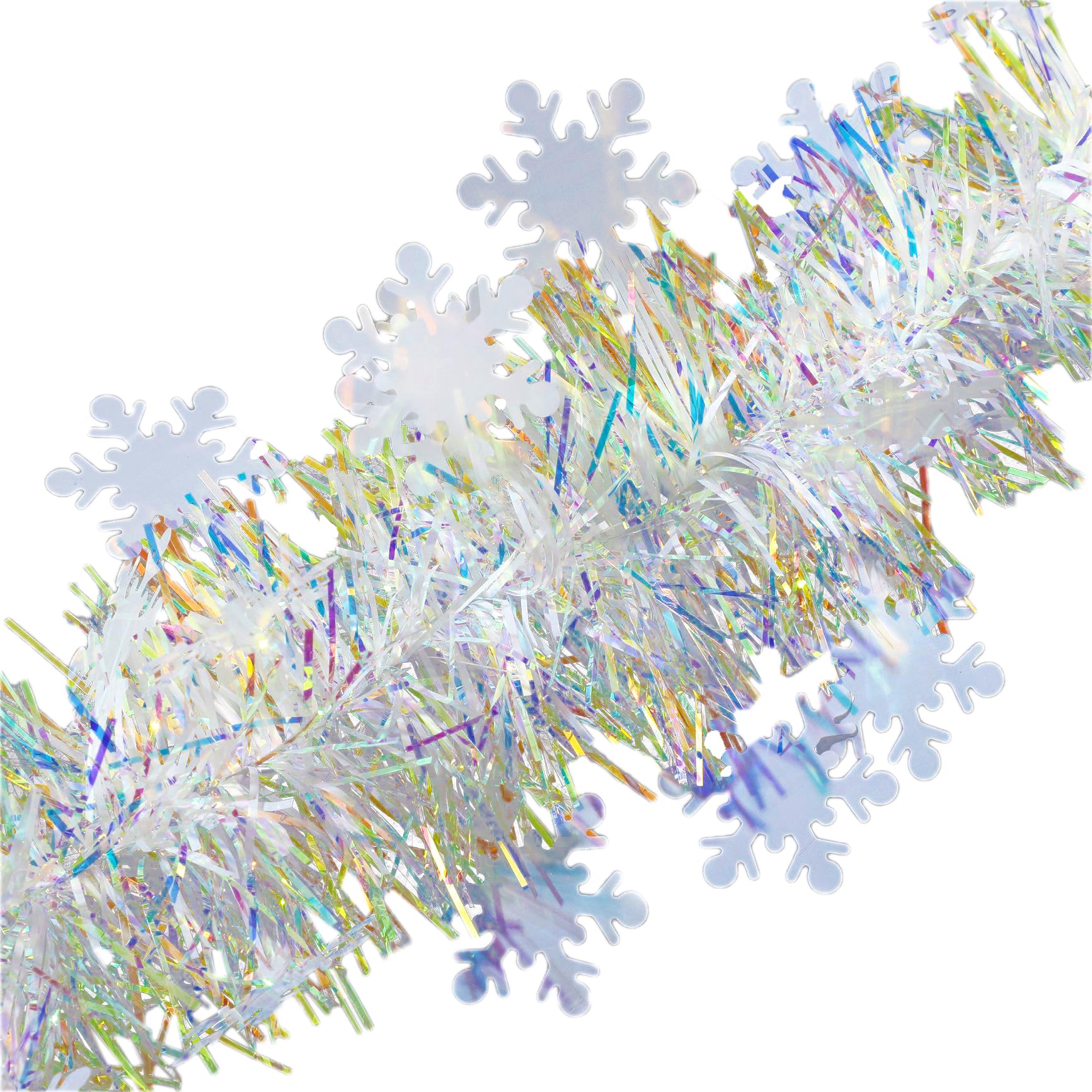 Blausky Pack of 10 Tinsel Garlands, Metallic Garlands with Snowflake, Shiny Christmas Decoration, Sparkly Christmas Garland, Snowflake Lametta Garland, for Christmas Tree Decorations, 2 m x 9 cm,