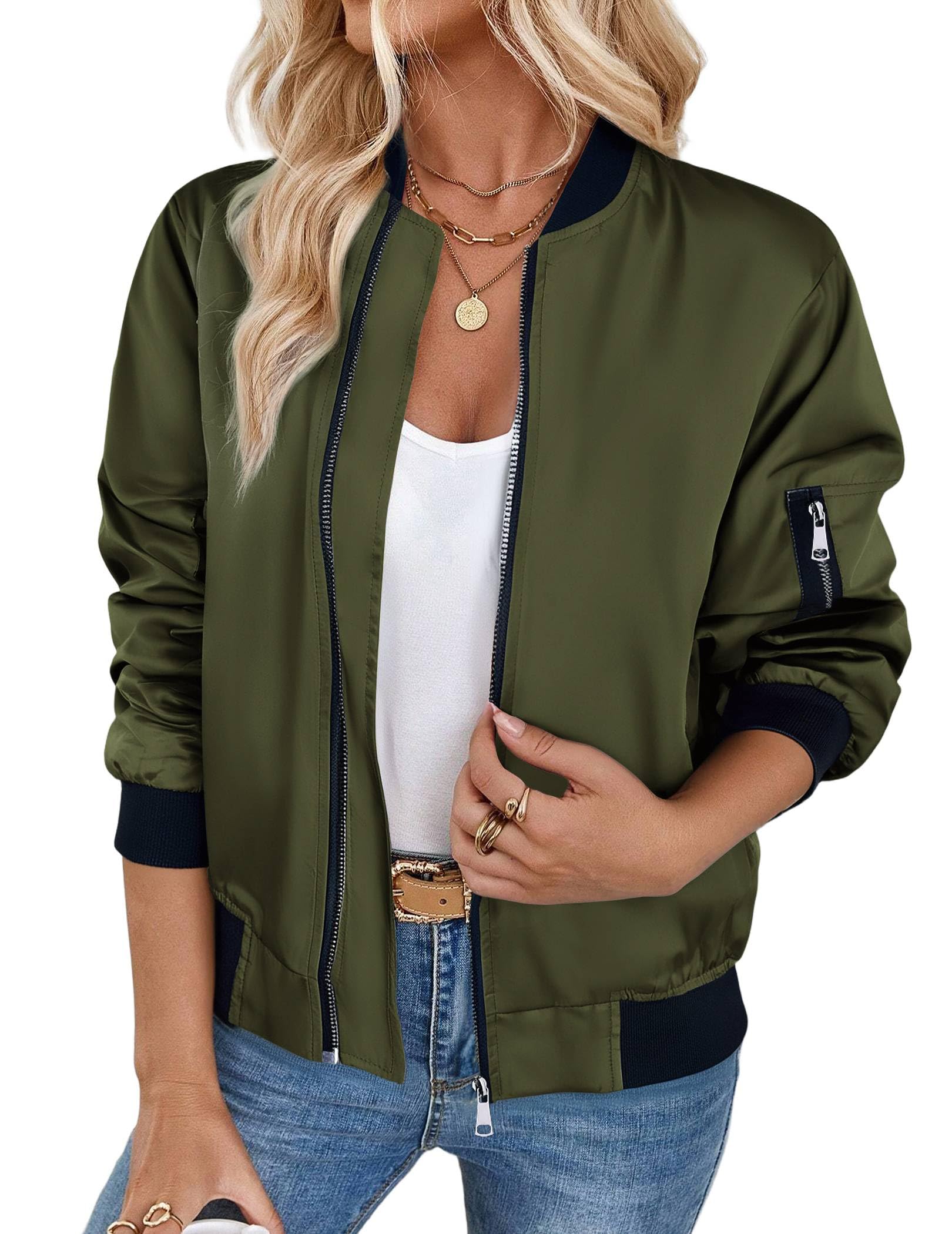 Bomber Leggero Donna Foresta Sole | Giacca Antivento Primavera Autunno Con Tasche | Casuale E Sportivo