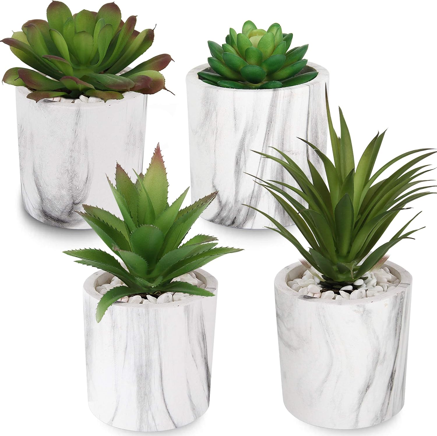 C APPOK Artificial Succulents Plants Faux Succulent Flocking Potted Plants - 4 Pack Fake Succulents Decorative Green Potted Plant in Pots for Home, Desk Decor, Office Decoration