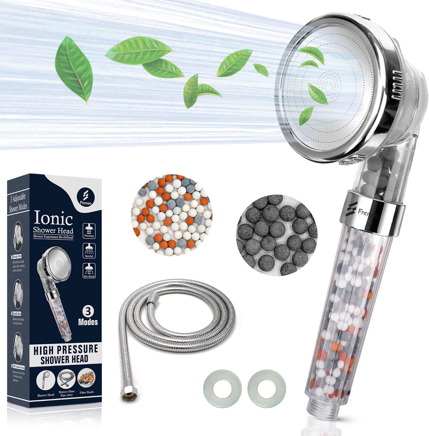 FRENSO 3 Modes Ionic Shower Head with 2M Shower Hose High Pressure