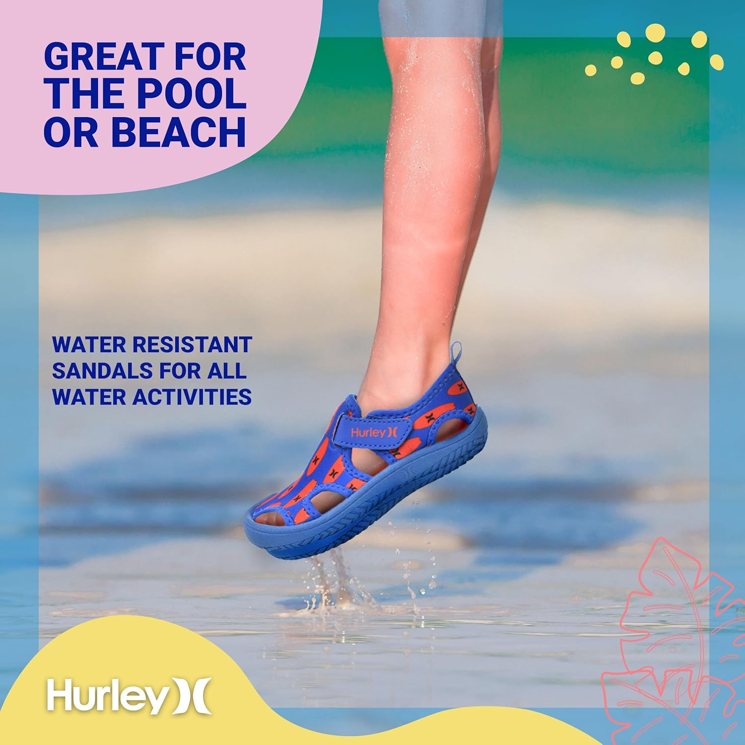 Hurley Kona Toddler Water Shoes - Beach Essentials, Girls and Boys Closed Toe Sandals, Lightweight, Breathable, Kids Water Shoes with Non-Slip Sole and Adjustable Straps, Outdoor Toddler Swim Shoes - Image 3