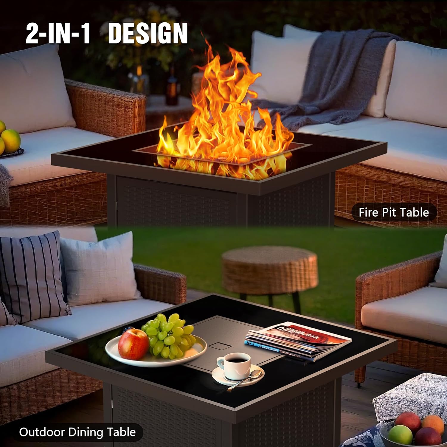 BALI OUTDOORS fire pit in 2-in-1 configuration: fire pit table and outdoor dining table