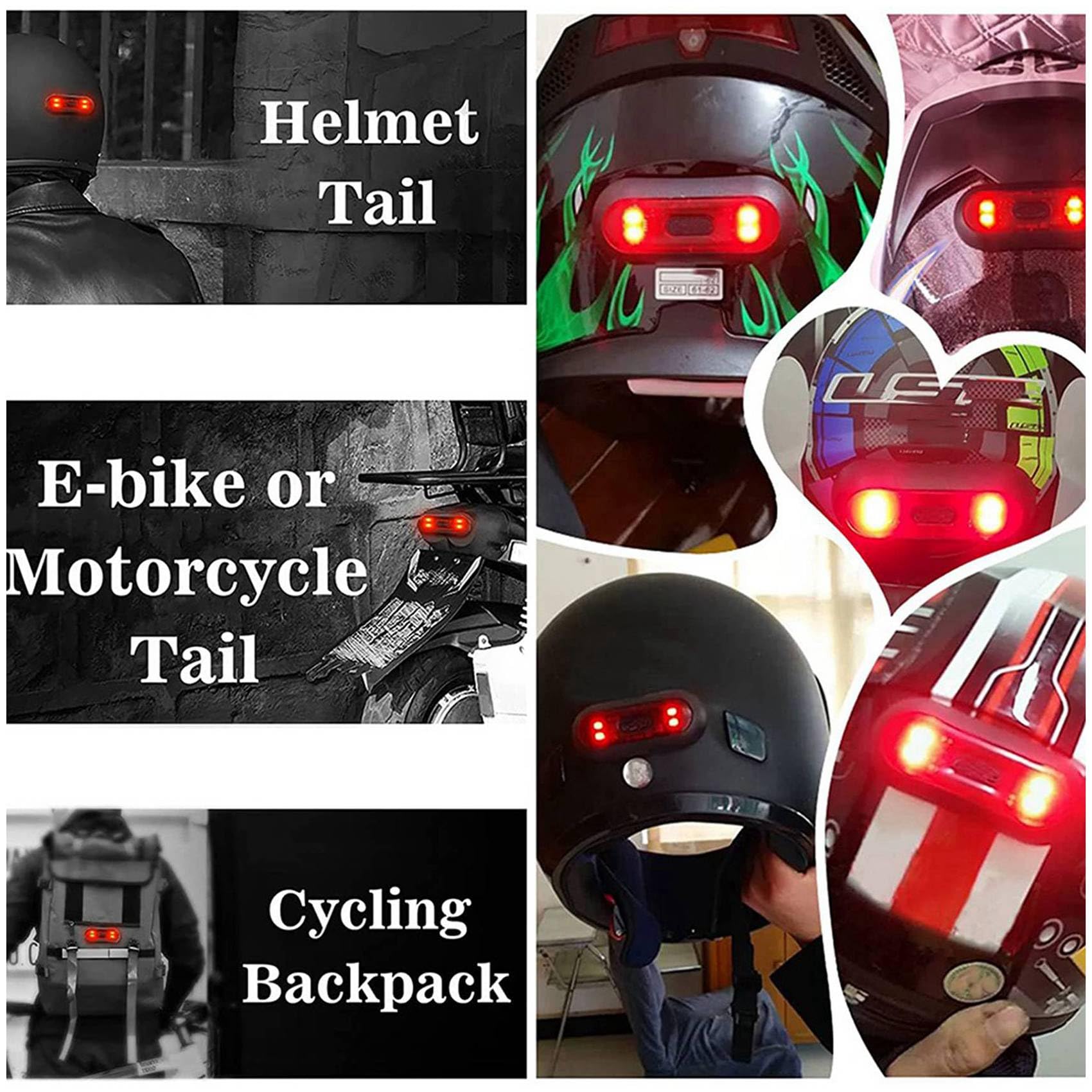 Lot de 5 lumières LED pour casque de moto, feux de freinage rechargeables pour vélo rouge pour conduite de nuit