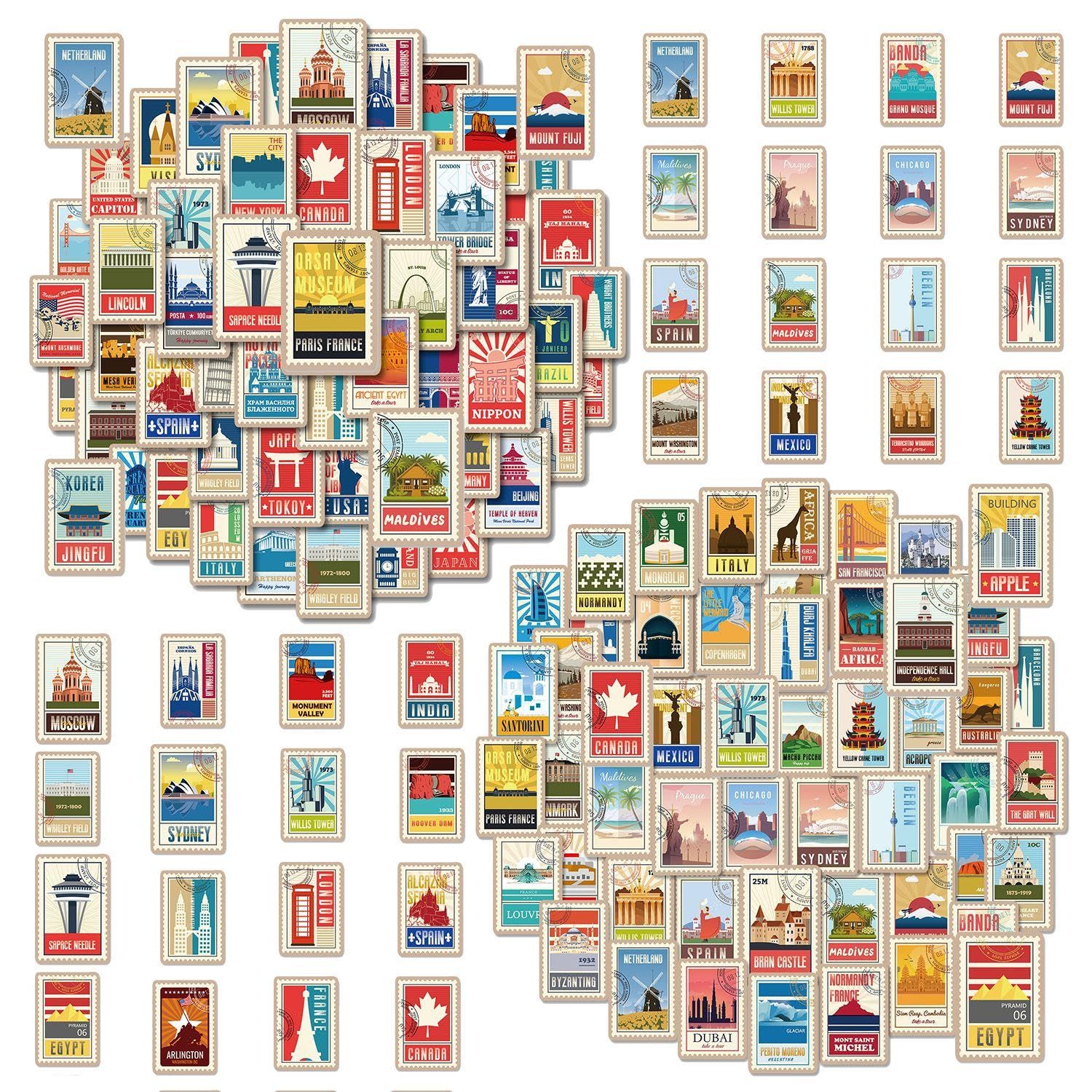 Ffdhwu Multicolor 100 World Landmark Stickers, Luggage Stickers, Fun Stickers For Adults, Laptops Skateboard Bikes