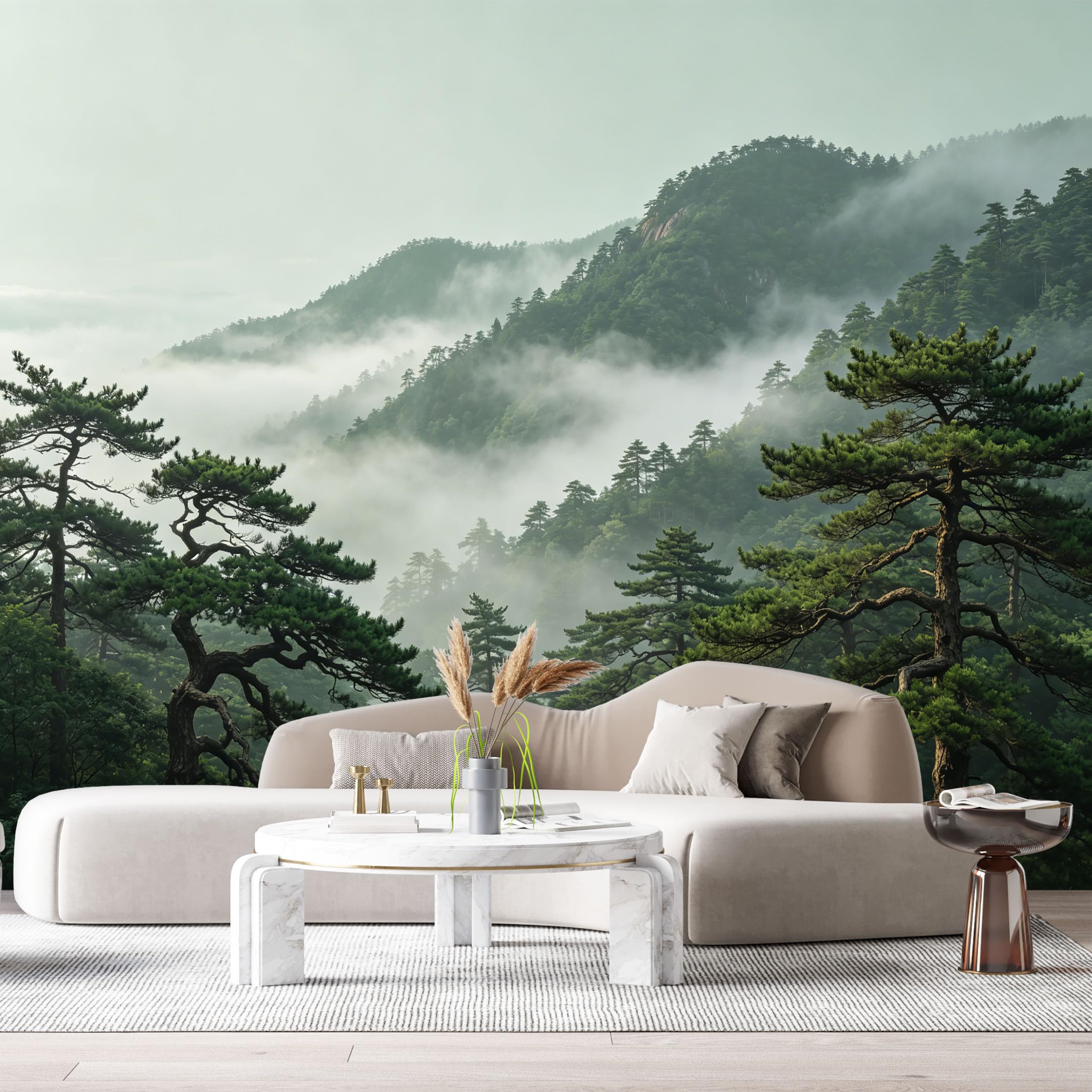 Custom Size Wall Murals Misty Mountain Forest Landscape Pine Trees Watercolor SelfAdhesive Wall Fabric Removable Large Wallpaper for Photo Living Room