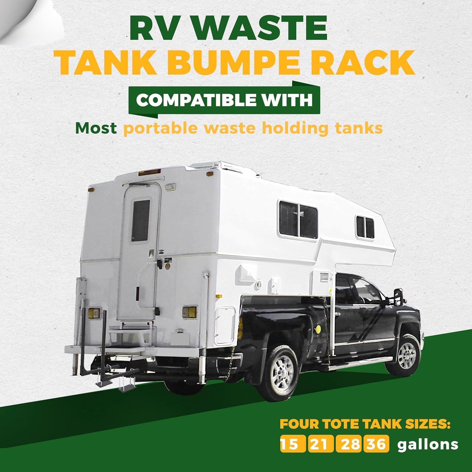 ECOTRIC RV Tote Tank Carrier RV Bumper Mount Rack with Straps Fits Max 4.5" Bumper Compatible with 15, 21, 28 and 36 Gallons Tote Tank