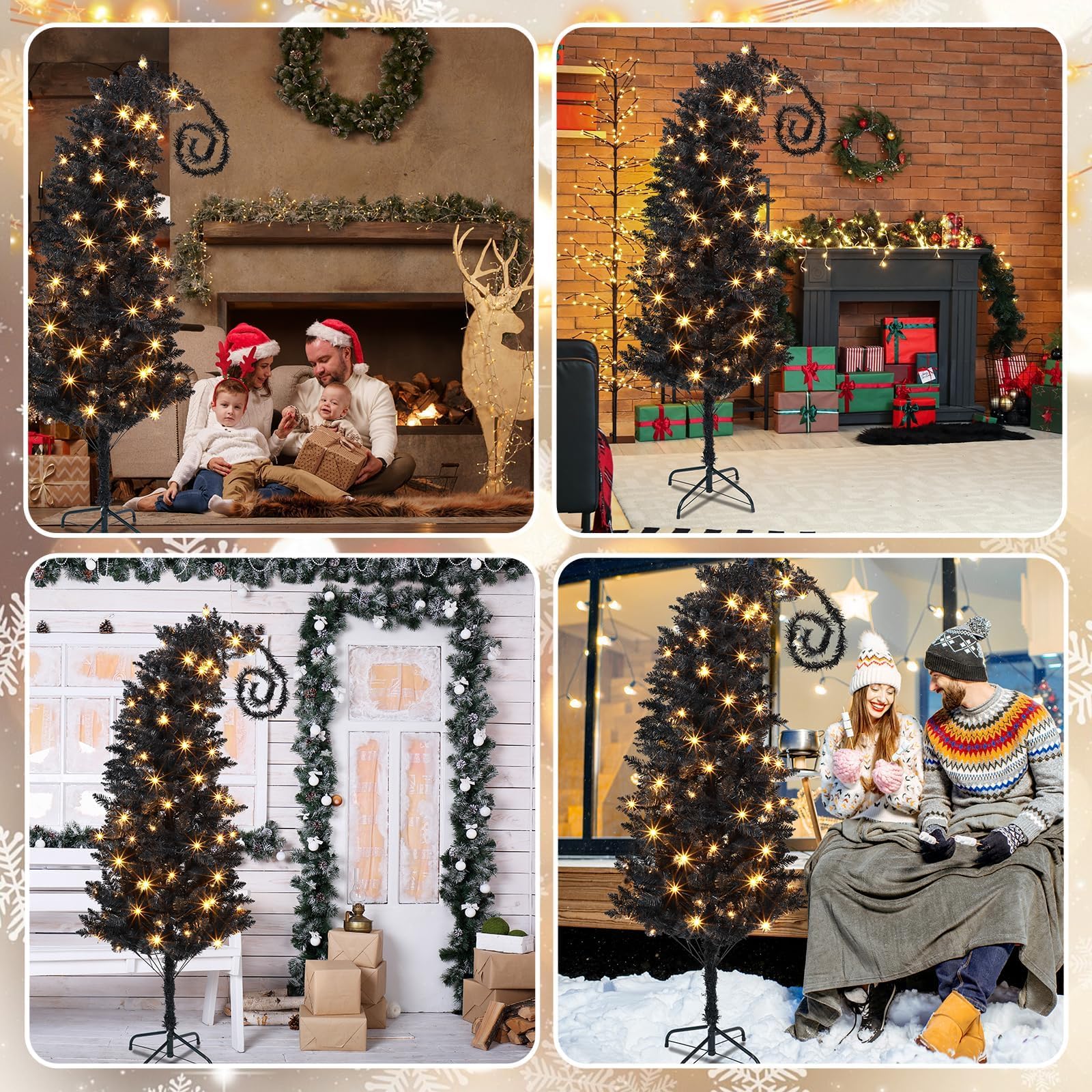 UL588 Sapin de Noël artificiel pliable de 1,8 m avec support – Sapin de Noël pliable avec branche – Sapin de Noël en plastique – Décorations de fête de Noël – Fournitures pour salon, maison et bureau