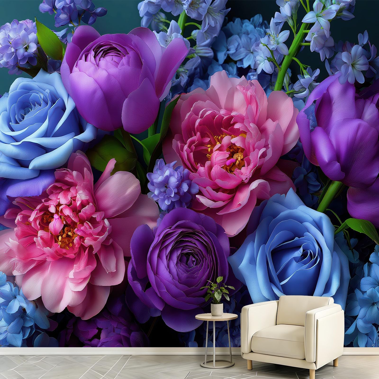 Générique Papier Peint Panoramique Floral Gros Plan 250 x 175 cm Papier Peint Intissé Mural, Roses Pivoines Jacinthes Geant Mural, pour Salon restaurant Décoration Murale
