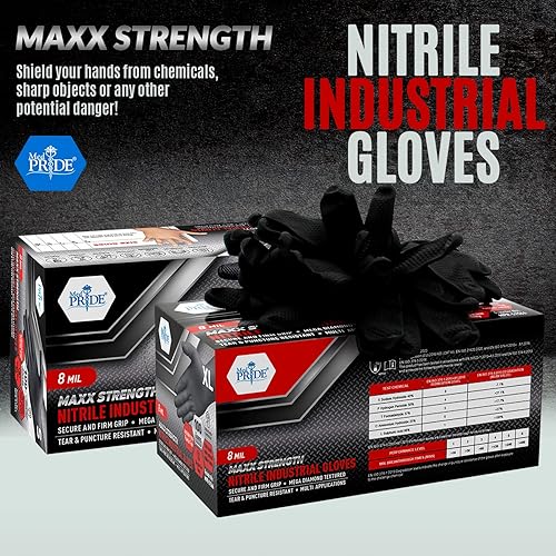 Miniatura 2 de MED PRIDE Maxx Strength - Nitrilo industrial negro, 8 mil de grosor, textura de diamante, desechable, resistente, resistente al desgarro