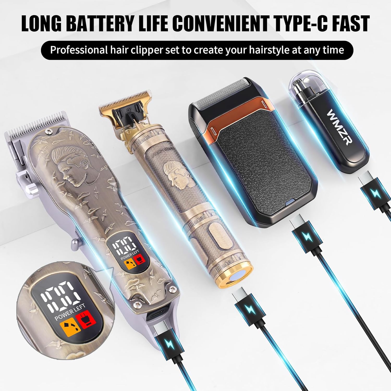 Professional Hair Clipper Set, Men's Hair Clipper, T-Shaped sideburn Trimmer, Electric Shaver,Nose Hair Trimmer,Beauty Salon kit for Hair Cutting and Shaving. (Gold) - Image 5