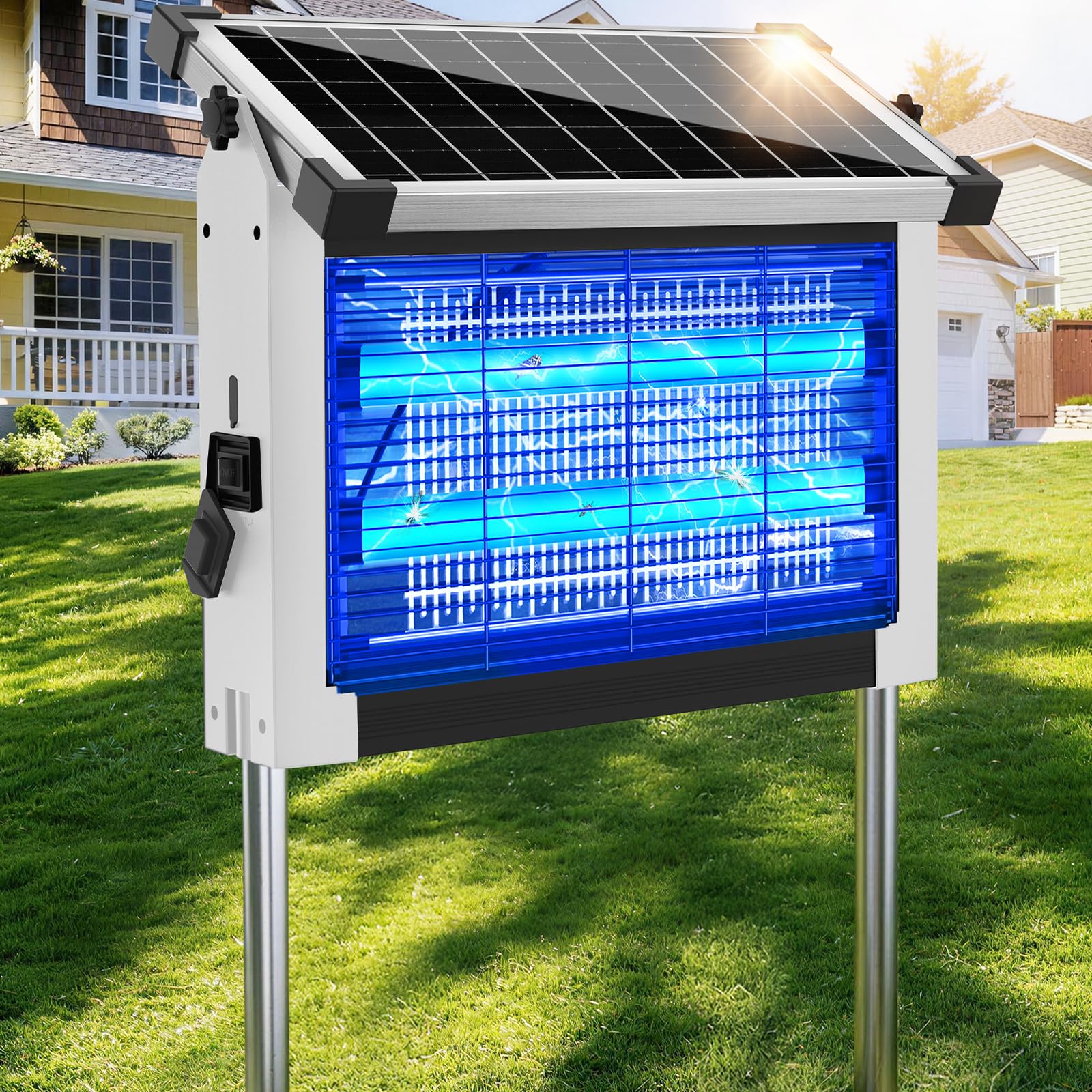 Photo 1 of Solar Bug Zapper Outdoor Waterproof, 4500V Rechargeable Mosquito Zapper with Solar Panel Sensor, Auto ON/Off, 10ft Extension Cord & Solar Powered Bug Zapper, Cordless Insect Zap for Patio Yard Garden
