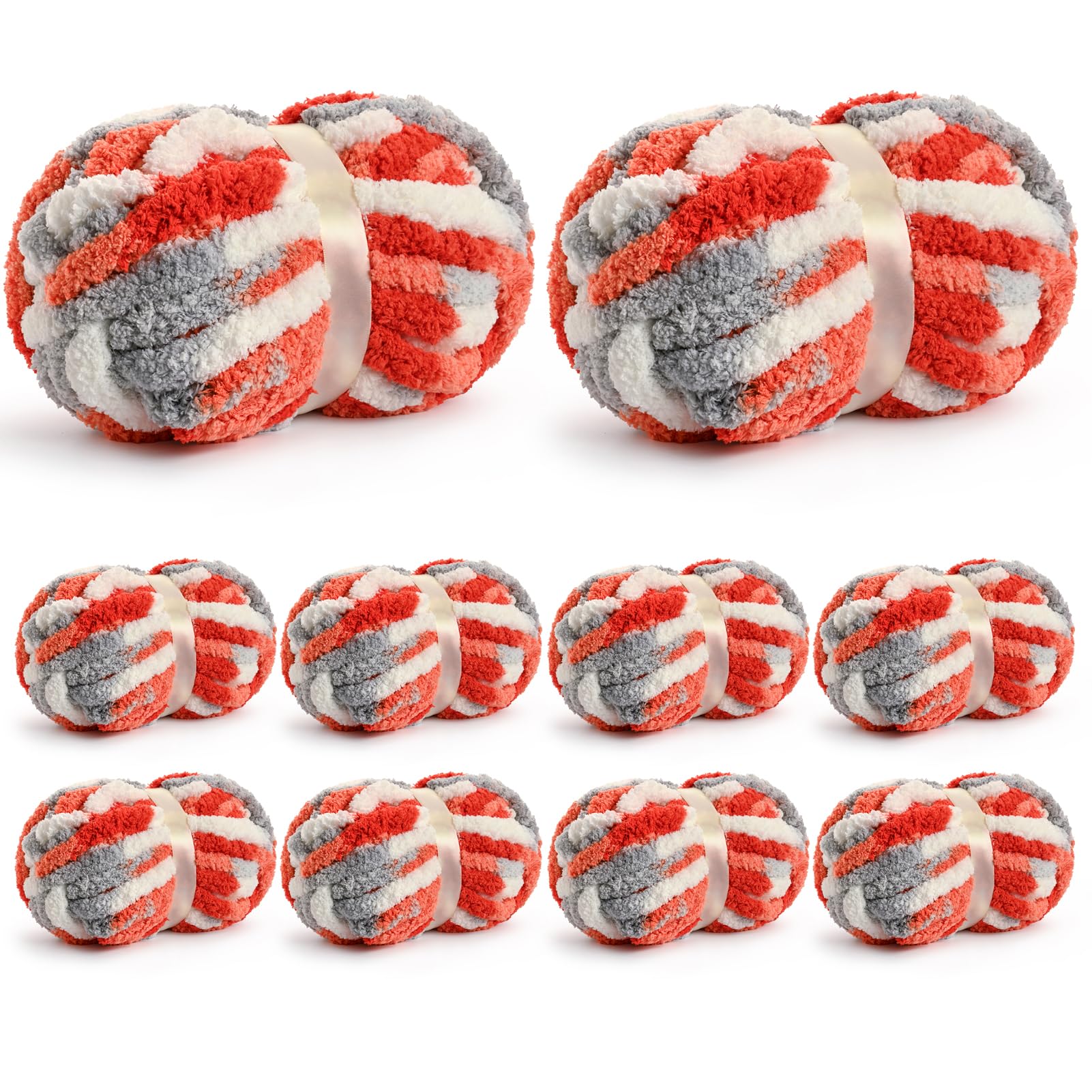 Muiltvoe 10 Pack Jumbo Chunky Yarn for Hand Knitting, Fluffy Chunky Chenille Yarn for Crocheting, Variegated Chunky Knit Baby Blanket Yarn, 240 yds /70.5 oz Super Bulky Yarn（Apricpot Green）