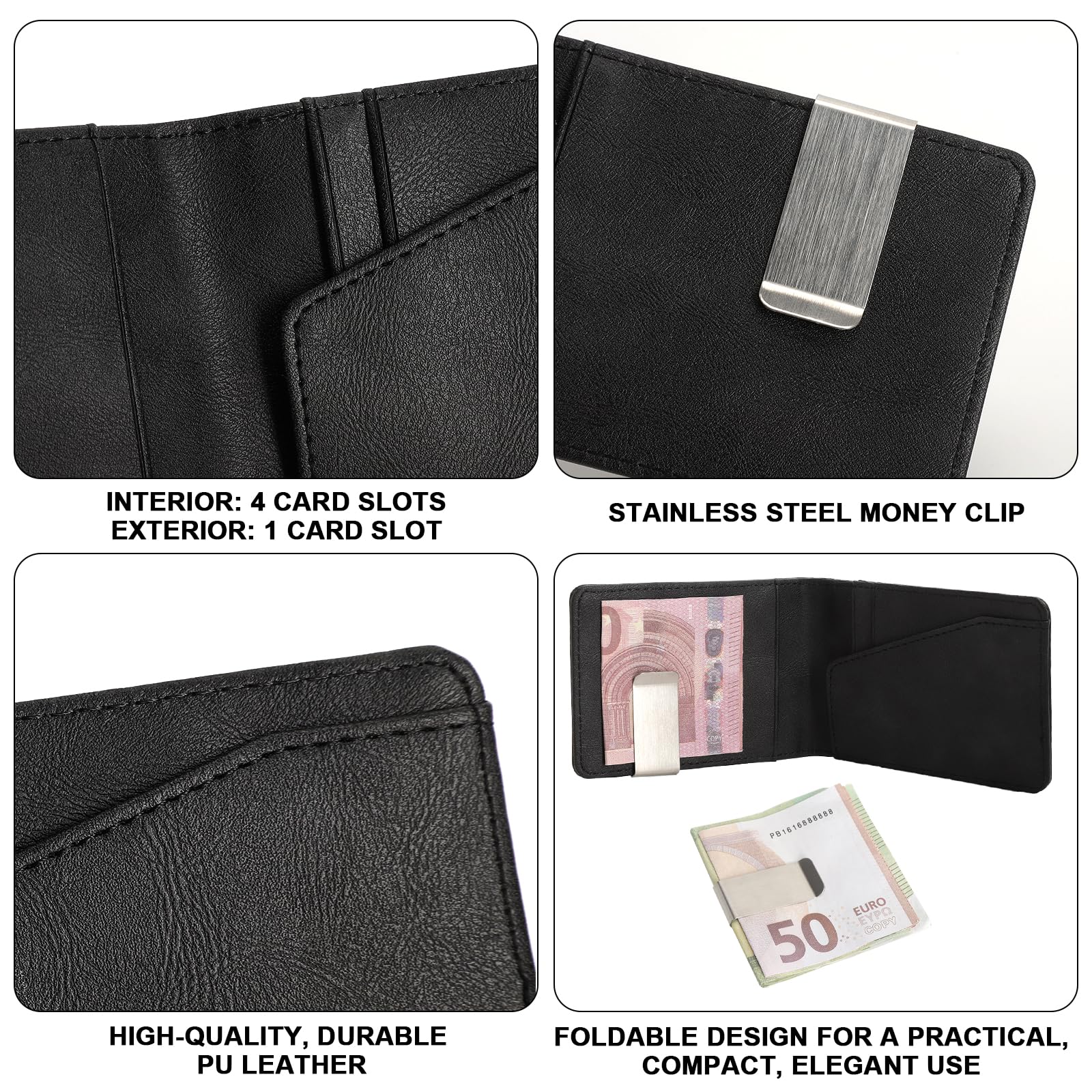 Klamra do pieniędzy, Slim Wallet z klipsem na pieniądze, PU, mały, smukły portfel, etui z uchwytem na karty, klamerki na banknoty, etui na karty kredytowe
