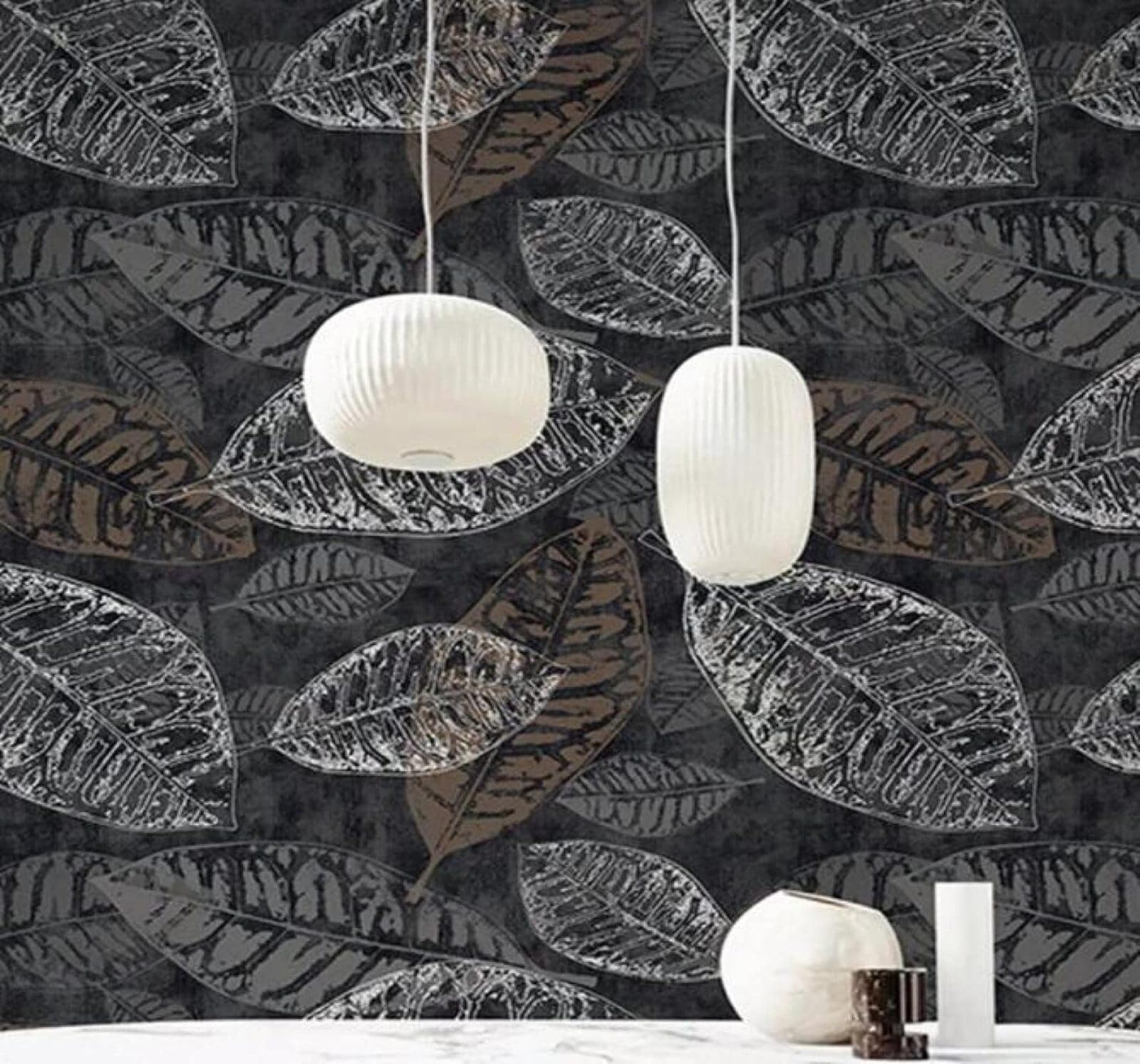 Xlming 250Cm×170Cm(B×H) Retro Hand Drawn Grey Plants Leaves 3D Wallpaper Luxury Home Dining Decor Paste Sofa Living Room The Wall For Bedroom Mural-250Cm×170Cm