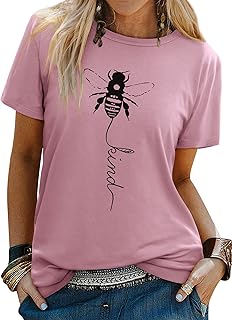 Dresswel Women Bee Kind T-Shirt Ladies Bee Graphic Shirt Crew Neck Short Sleeve Summer Tee Tops