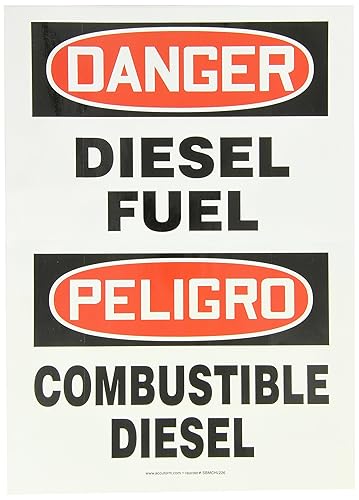 Accuform SBMCHL226VS - Letrero bilingüe español de vinilo adhesivo, leyenda "Danger Diesel Fuel/PELIGRO Combustible Diesel", 14 pulgadas de largo x