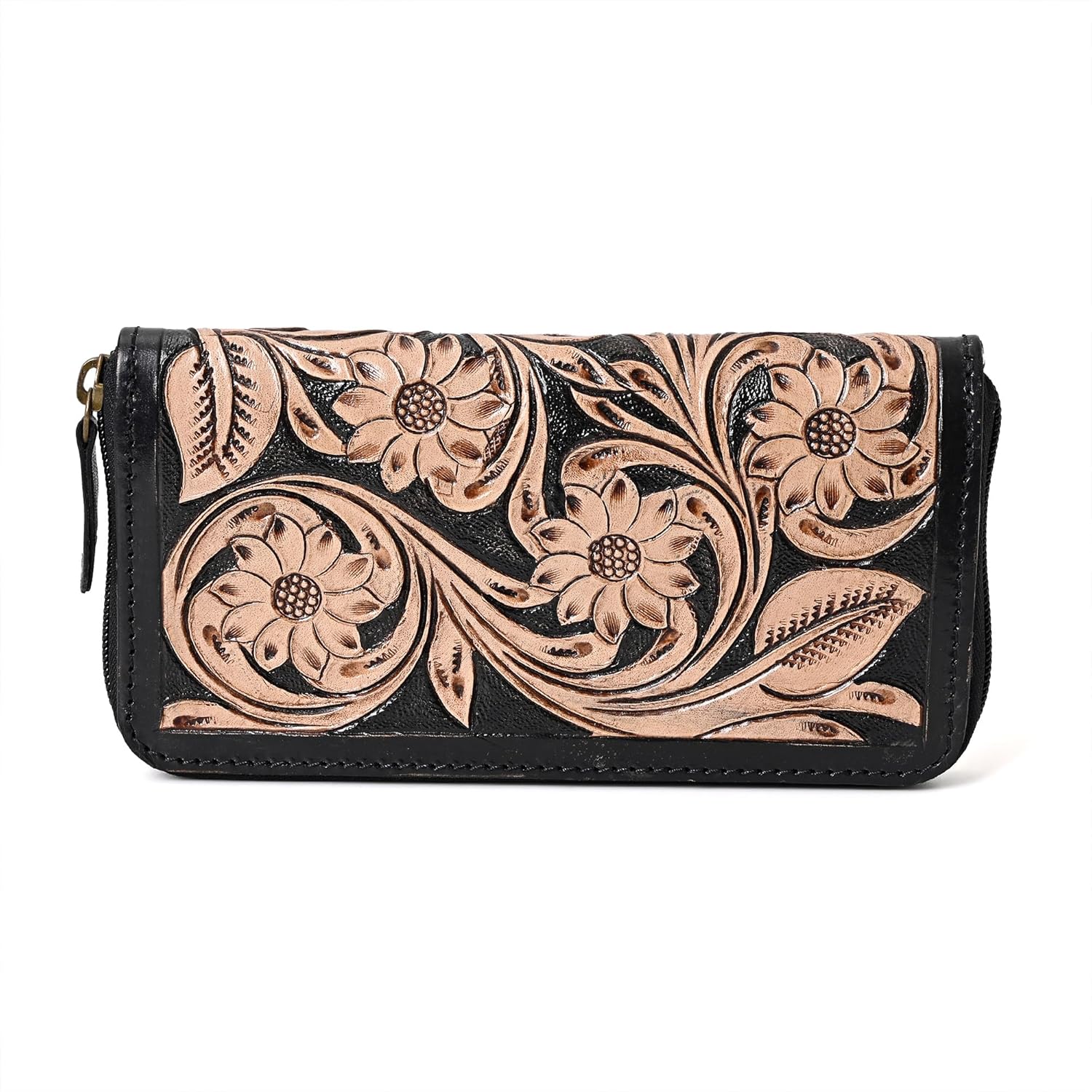 Merbaa Handcrafted Western Leather Wallet for Women Cowhide Hand Wrist Wallet Card Holder RFID Protected Hand Purses Leather Hand Bag Genuine Leather Handtooled Wallet with Multi Pockets - Image 6