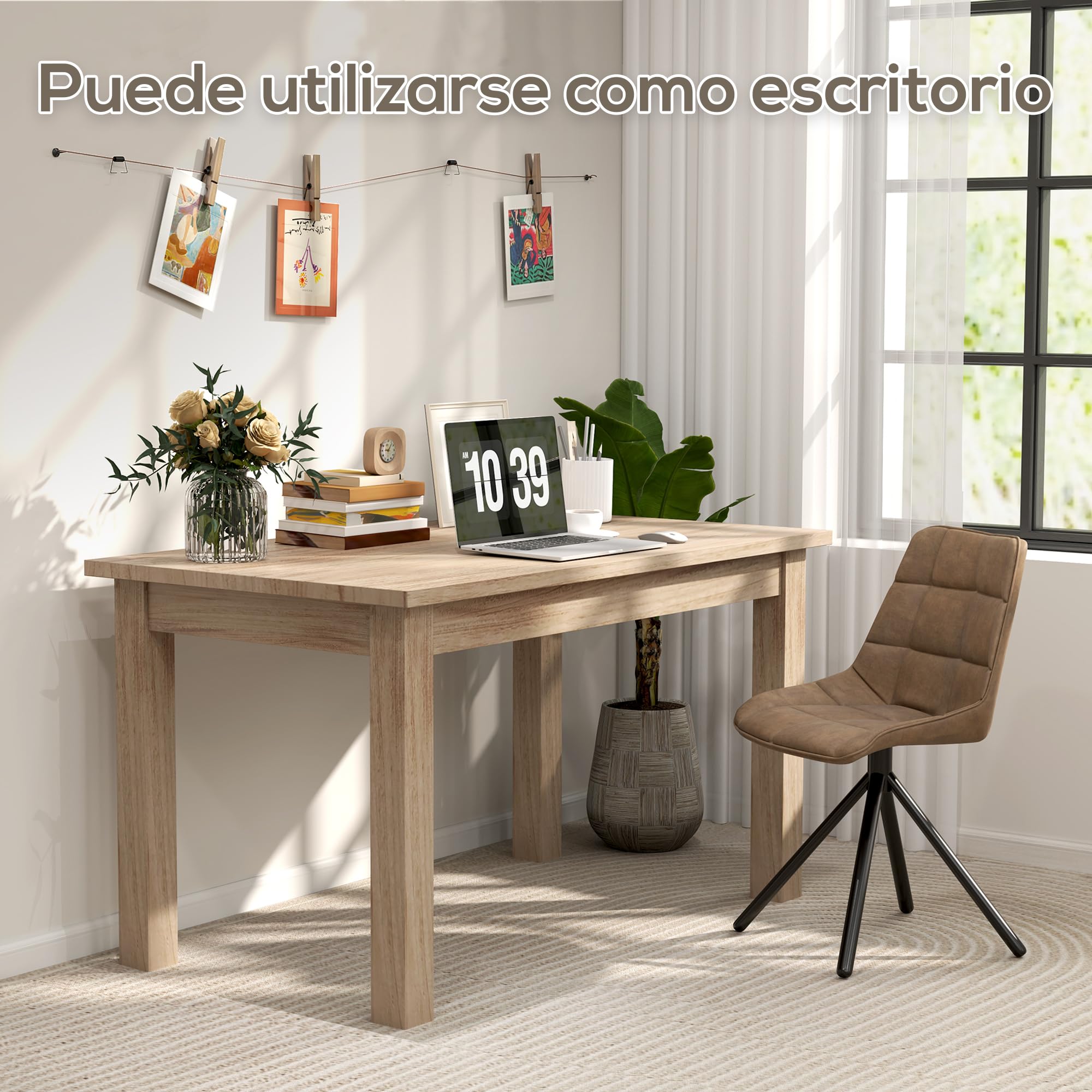 HOMCOM Mesa de Comedor para 6 Personas Salón Cocina 140x80x78 cm Natural | Mesa de Cocina, Tablero Laminado