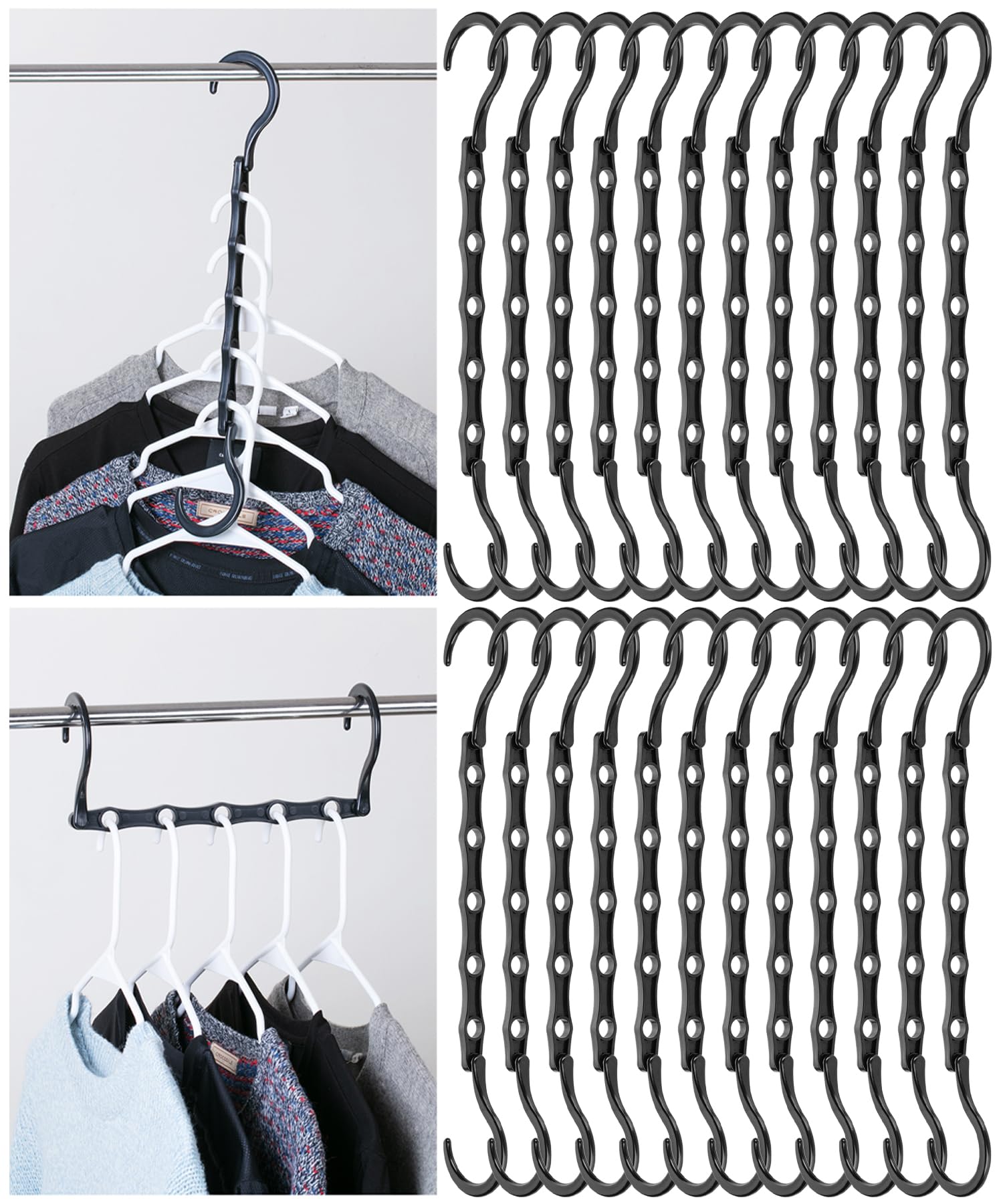 Mr. Pen Black - Space Saving Hangers For Clothes, 24 Pcs, 5 Slots, Bulk Plastic, Collapsible Hangers With 360° Swivel Hook, Hanger Hooks Space Saver For Closet Organizers And Storage, Dorm Room Essentials