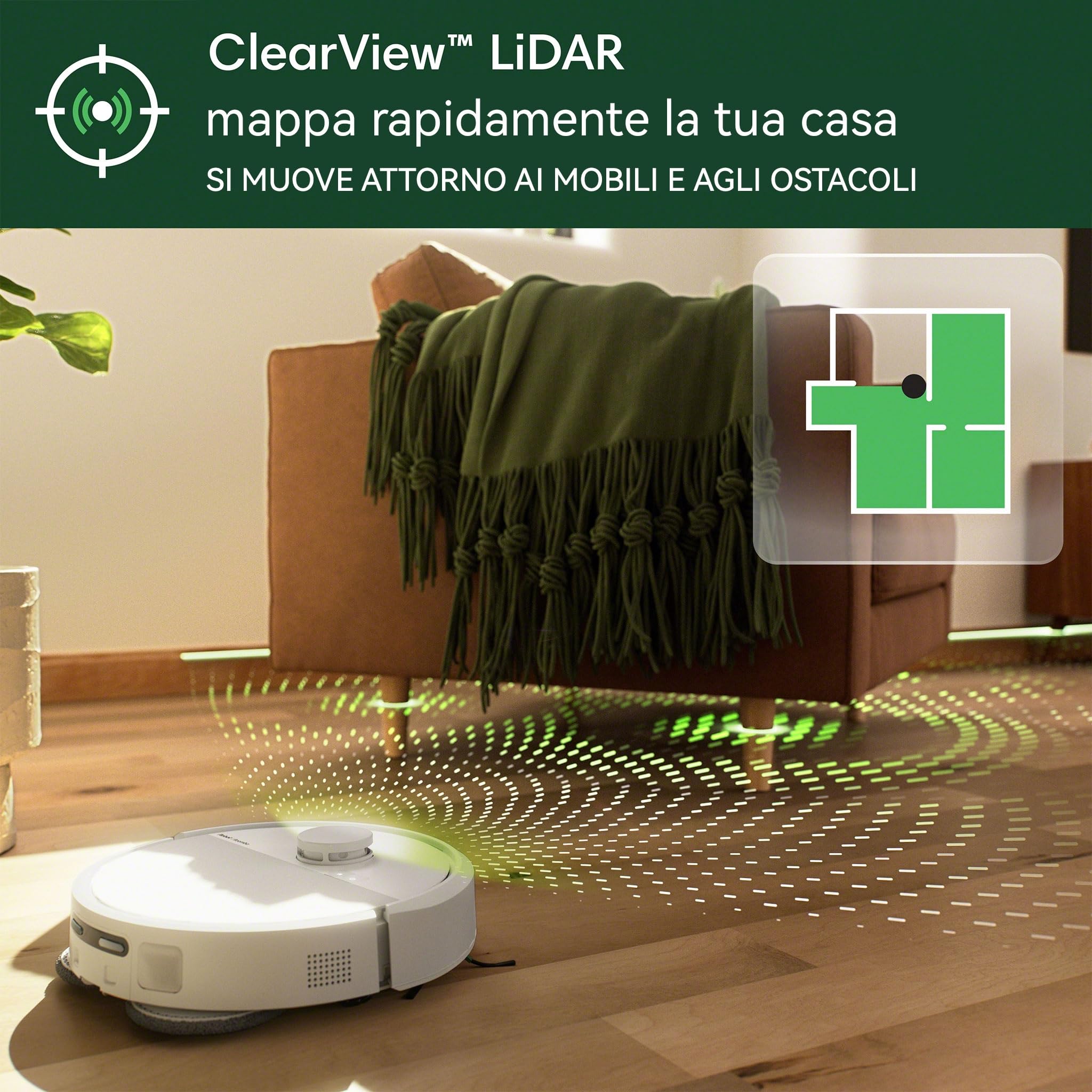 iRobot Roomba Plus 405 Combo + Stazione AutoWash, Robot Aspirapolvere Lavapavimenti, LiDAR, Rilevamento Tappeti, Previsione Pulizia Pavimento, DualClean, SmartScrub, Controllo Vocale e App, Bianco