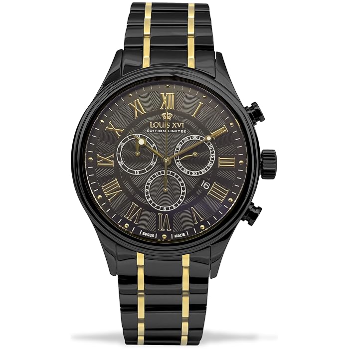 Buy Men's Watch Danton Steel Strap Black Bicolour Gold Black Roman