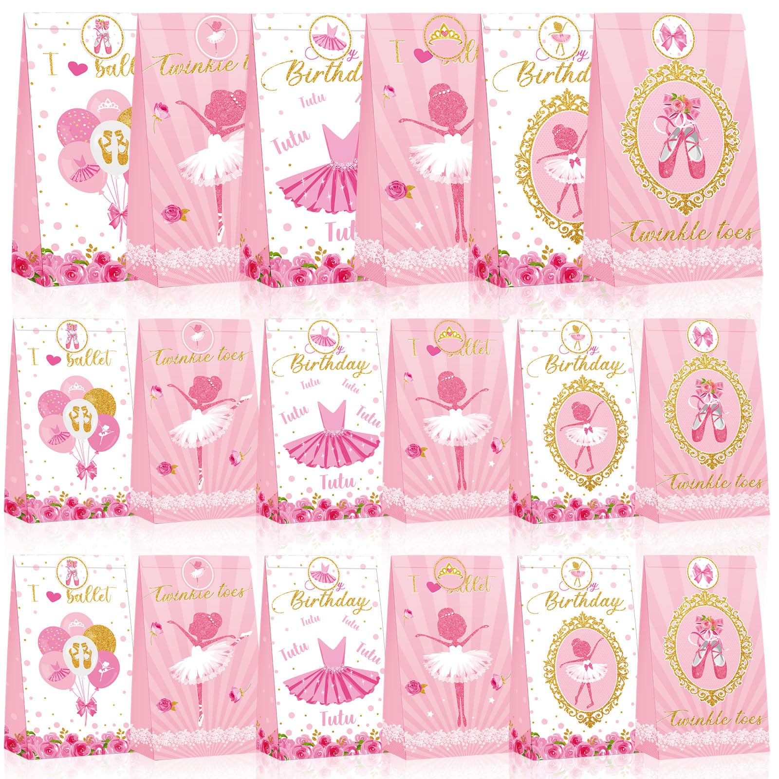 Jecery 24 Sets Ballerina Party Favor Bags with Stickers Ballerina Birthday Party Decoration Gift Bag Ballet Goodie Bags Multi Item Favor Packs Ballet