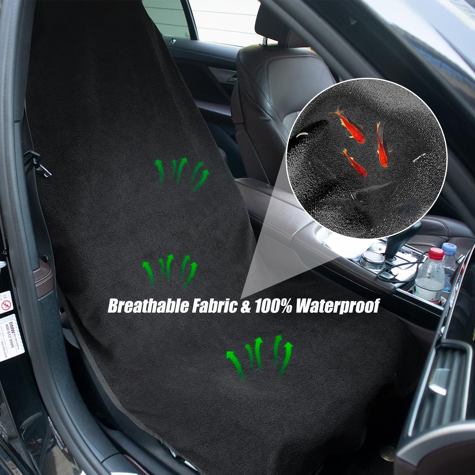 Autositzbezüge, Handtuch, wasserdicht, für Vordersitze, Schweiß, Autositzbezug, Handtuch nach dem Fitnessstudio, universal, rutschfest, waschbar, Sitzbezug für Jeep, LKW, SUV, Van (Schwarz, 2 Stück)