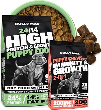 Bully Max 2-in-1 Puppy Chews & 24/14 High Protein Puppy Food 5lbs. Bundle Lamb & Rice Kibble with Colostrum-Fortified Soft Chews for Growth, Digestive Health & Immune Support in All Breed Puppies