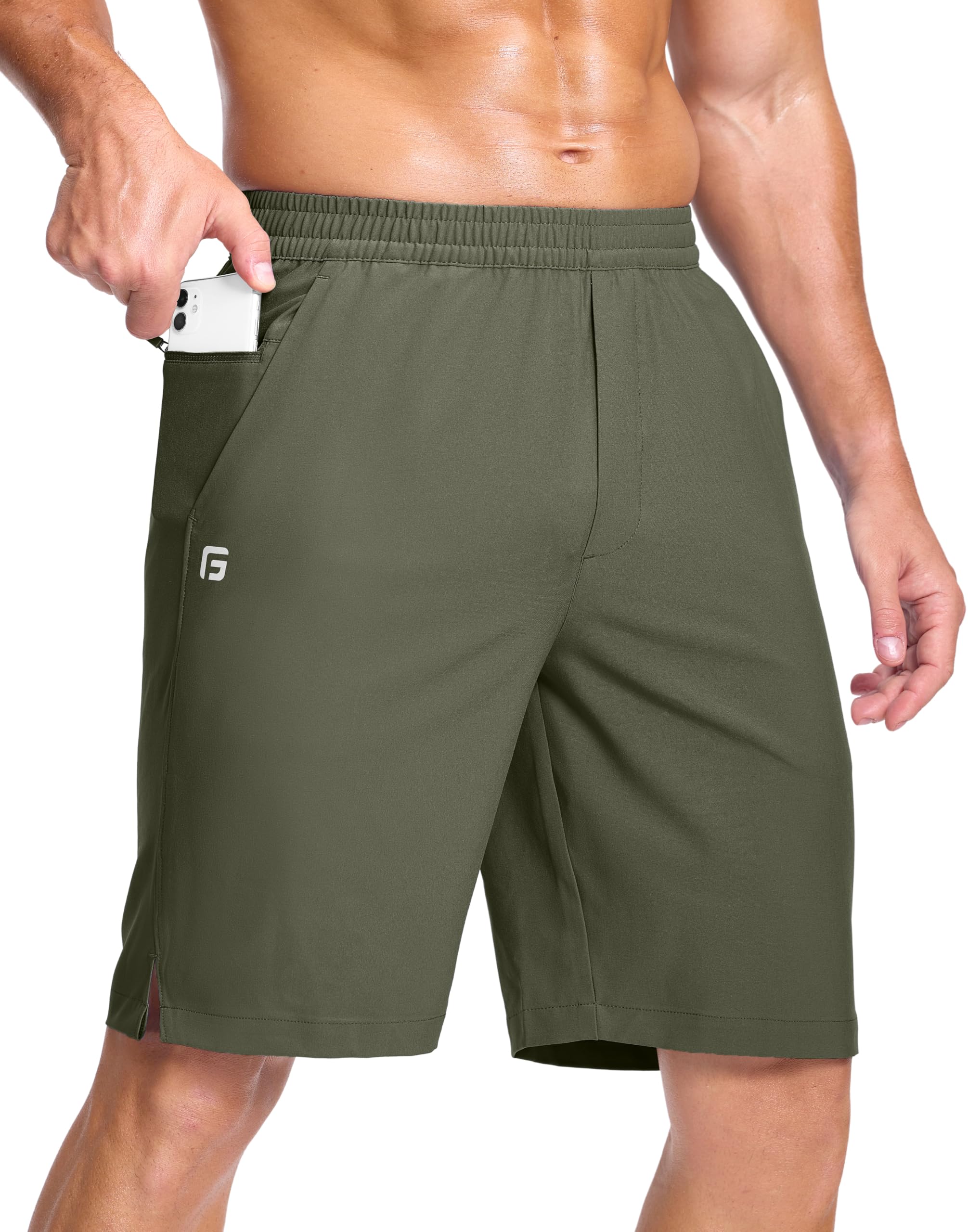 GGJ Men's Lightweight Athletic Shorts with 2 Zipper Pockets 7"/9"/5" Gym Workout Running Quick Dry Tennis Shorts for Men