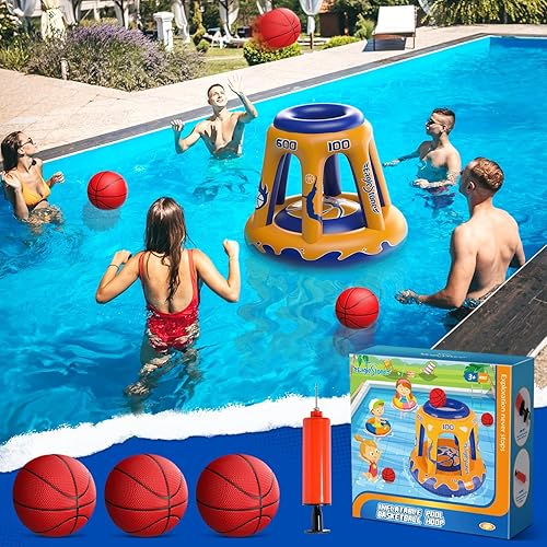 Miniatura 7 de EagleStone Aro inflable de baloncesto flotante, juguete de piscina de 47 pulgadas para niños de 4 a 8 años y 8 a 12 años, 3 pelotas de