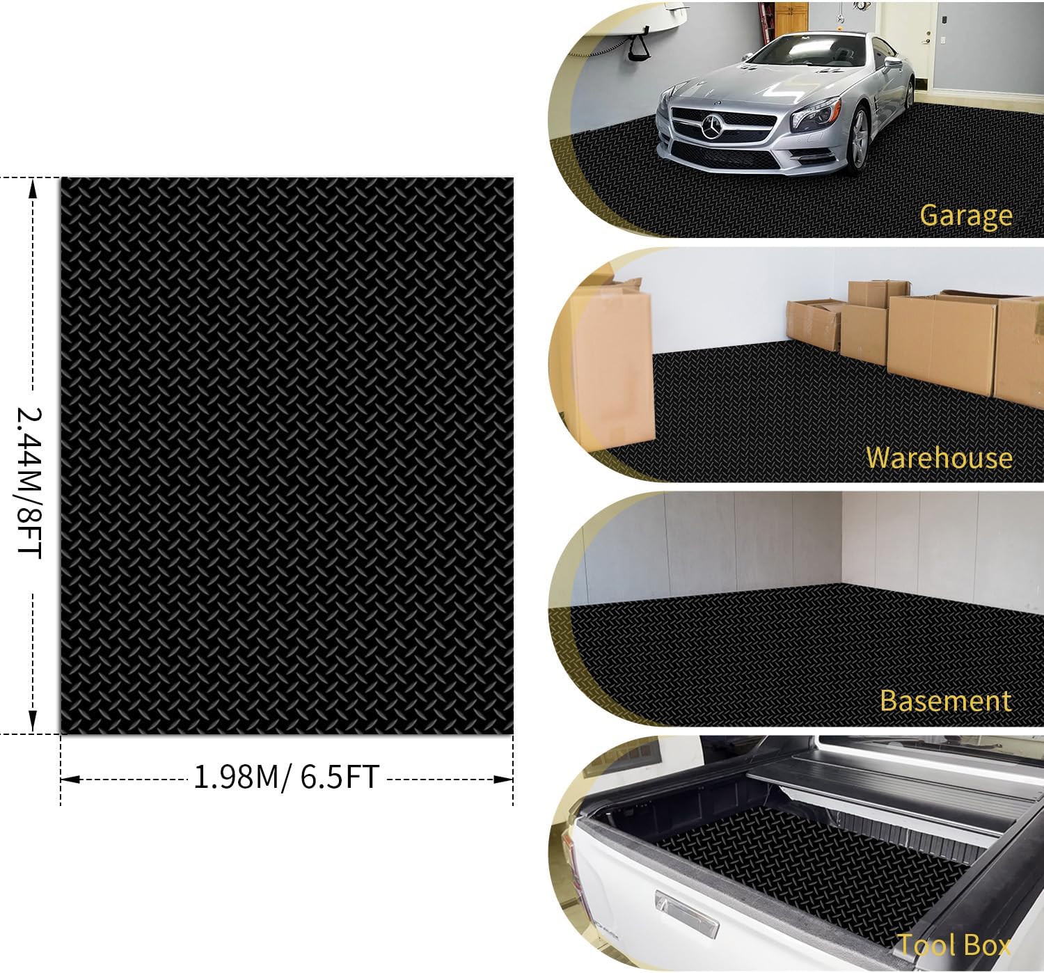 8x6.5FT Garage Floor Mat, Garage Floor Roll for Under Car, Golf Cart Parking Mat, Diamond Plate PVC Rubber Motorcycle Mat, Non-Slip Floor Protector for Garage Warehouse Trailer