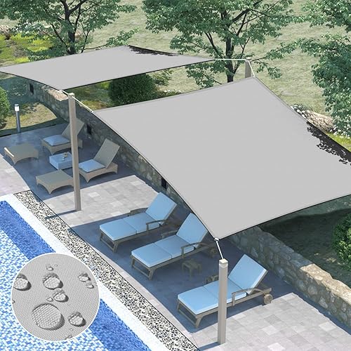 Miniatura 8 de ECOOPTS Toldo rectangular impermeable de 8 x 12 pies, bloqueo UV, para patio al aire libre, pérgola, jardín (gris claro)