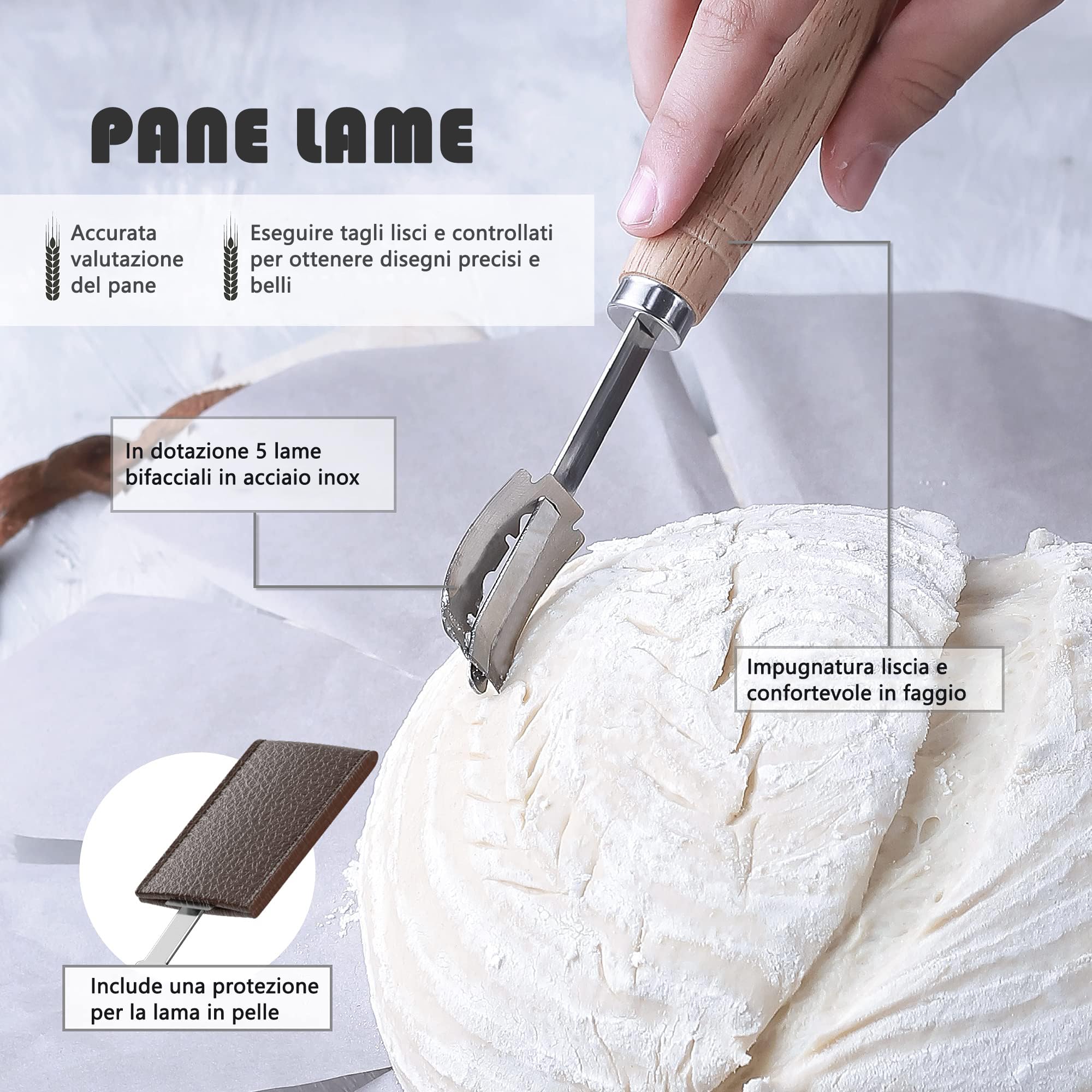 9pcs Sourdough Starter Kit - Vaso di lievitazione da 1000 ml con coltello da panettiere e frusta per l'impasto - Accessori per la cottura, vaso per lievito madre, kit di per lievito madre