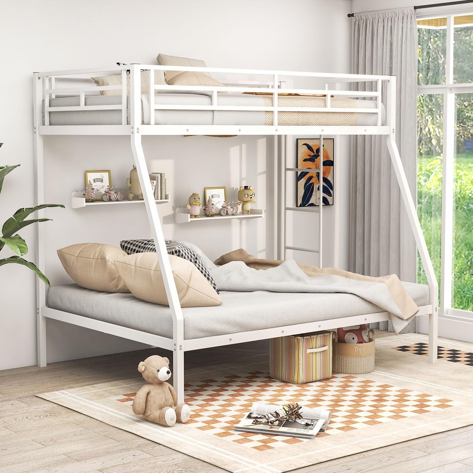 DORTALA Metal Bunk Beds Twin Over Full Size w/Ladders, Twin Over Full