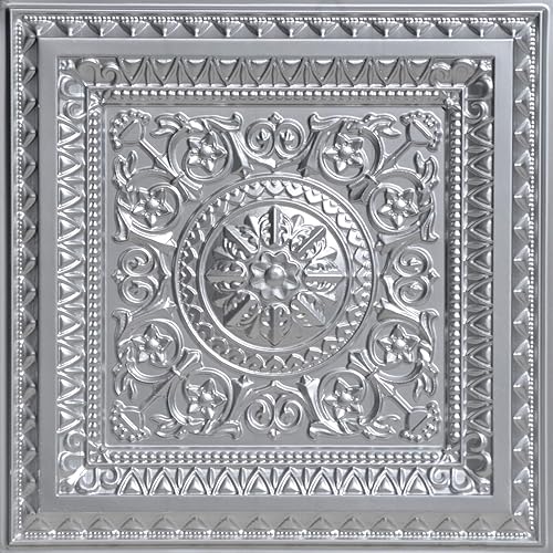 From Plain To Beautiful In Hours 223 La Scala - Azulejos de techo de PVC de 2 x 2 pies, con pegamento o colocación, paquete de 25, color plateado,