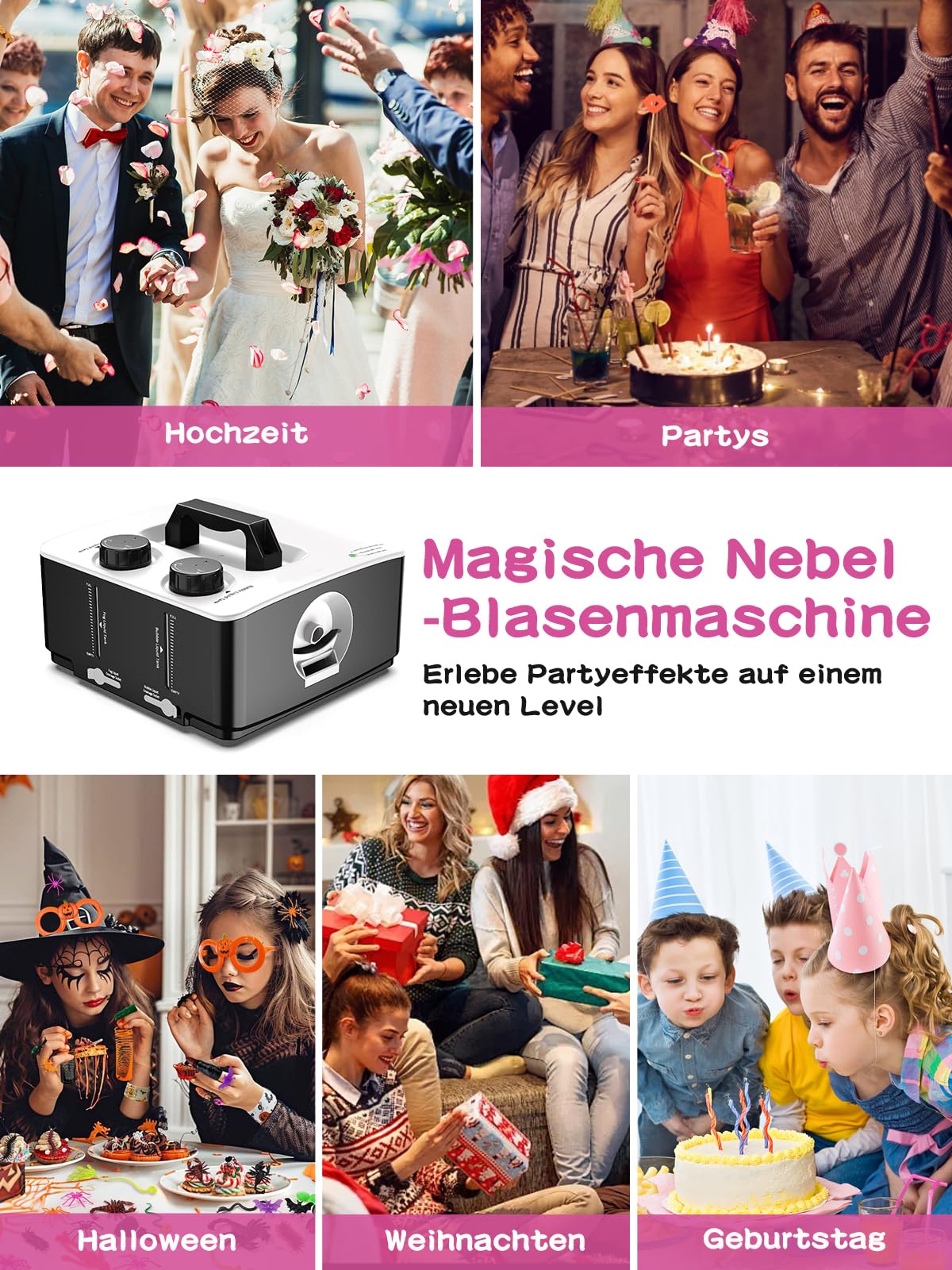 Macchina per la nebbia, 2 in 1 Fog Bubble Machine, 400 W No-Spill Smoke Bubble Maker, Portable Bubble Fogger, Bubble Fog Combo Machine per interni ed esterni, feste, Halloween, Natale, matrimonio