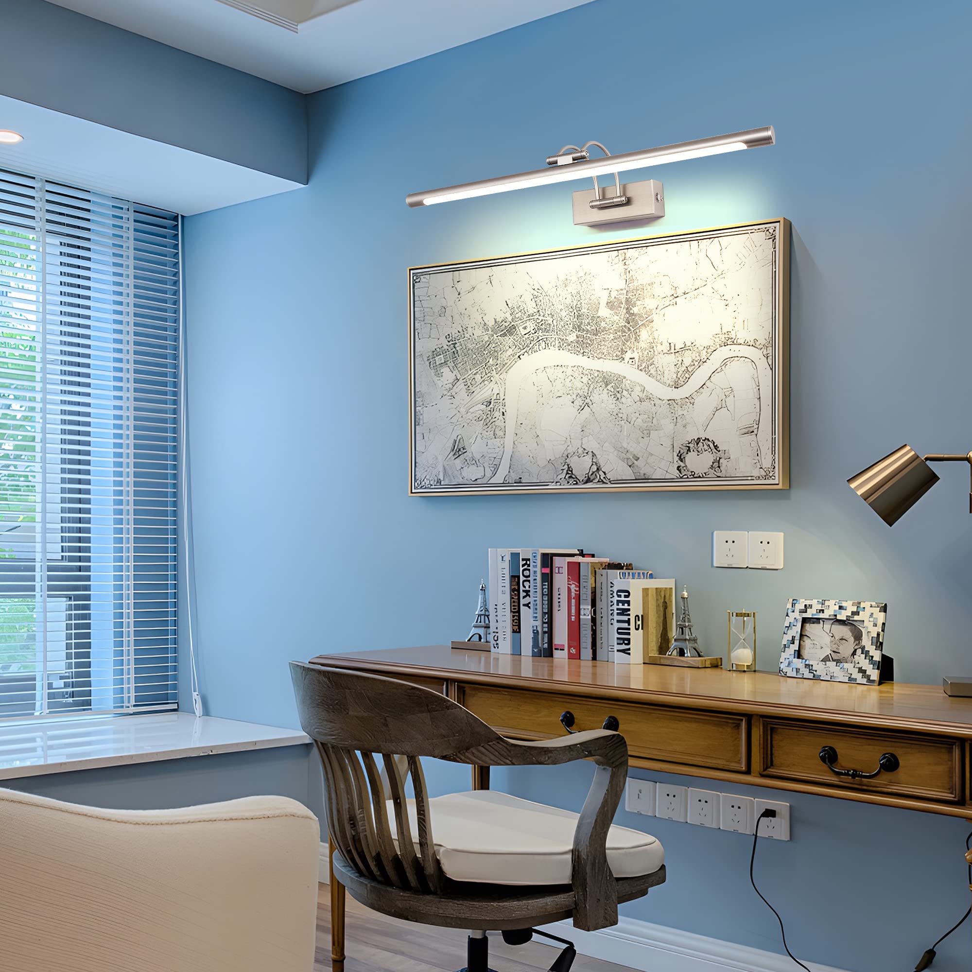 MantoLite LED Regulable Lámparas de Pared 15W,60CM Interior Iluminación para cuadros y expositores Cabeza Giratoria Lectura Lámpara,Latón Níquel Baño Espejo Apliques de Pared 3000K/4000K/6000K