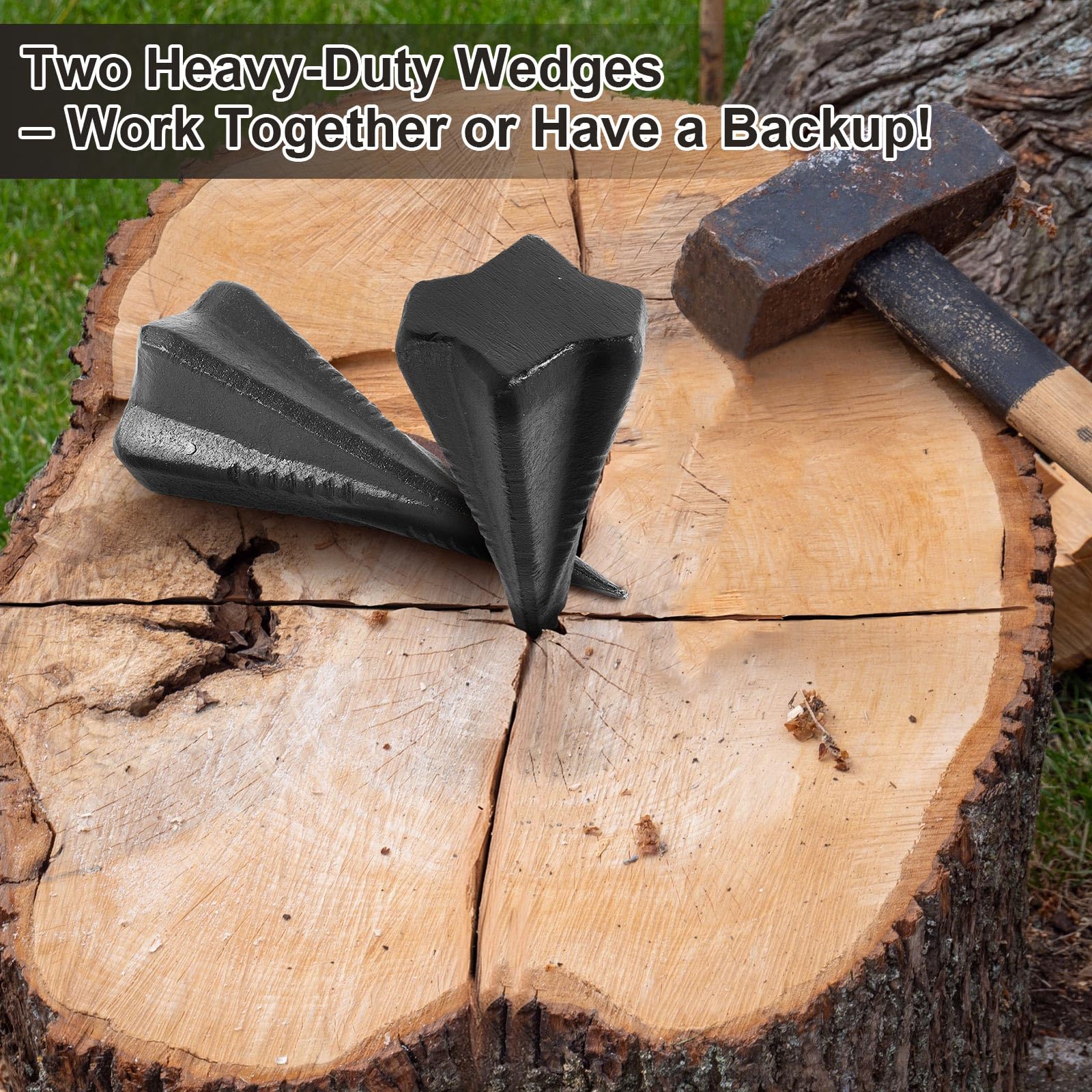 2 pezzi 1,8 kg manuale ceppo legno cuneo 17,8 cm in acciaio diamante cuneo design 4 direzioni divide legna da ardere in 4 pezzi meno sforzo manuale Maul, nero (nero)