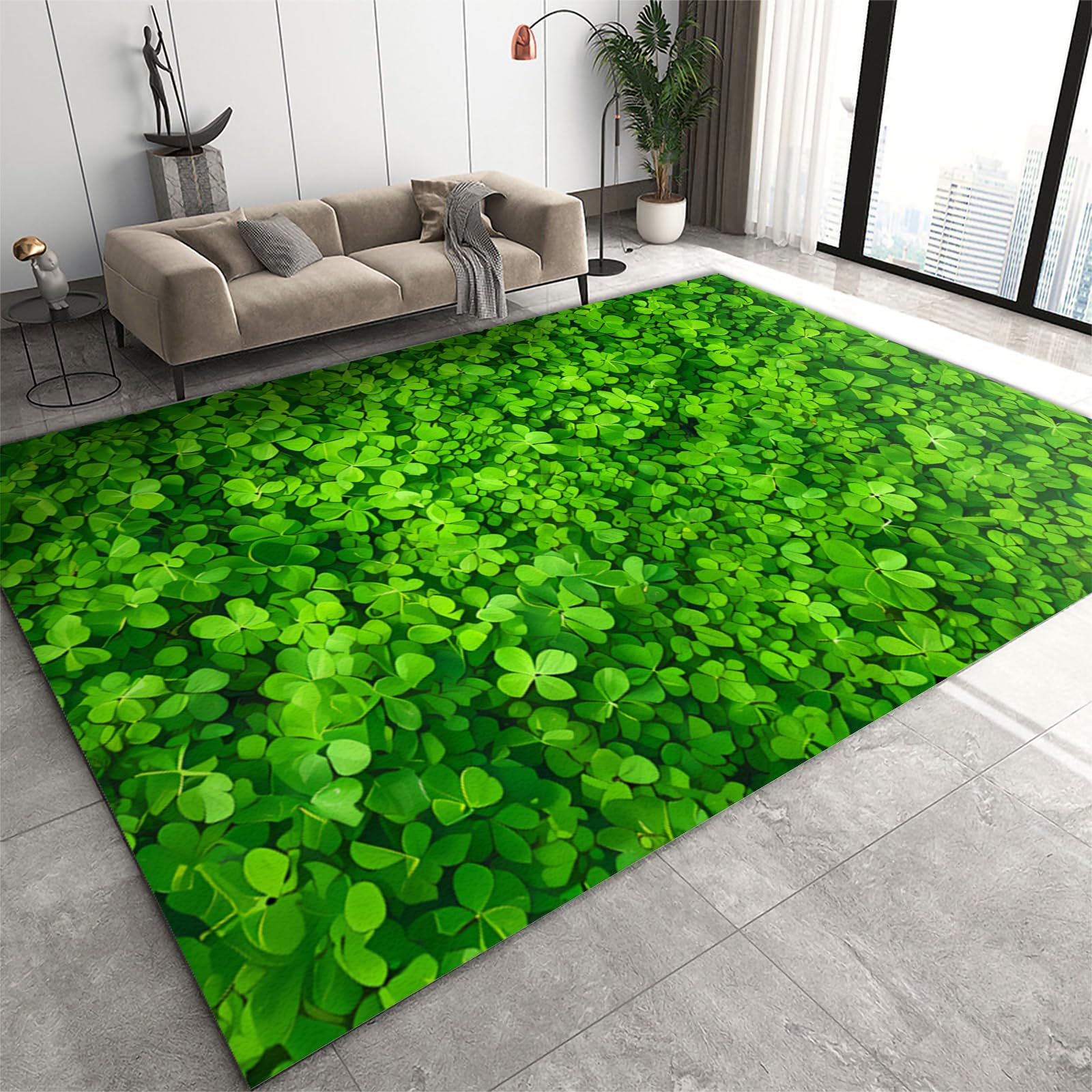 Simple Green Plant Area Rugs, Fresh Leaf Decorative Rug, Large Non Slip Carpet Soft With Non-Slip Backing for Bedroom Living Room Under Dining Table Kitchen Laundry Room College Dorm-160 x 230 cm