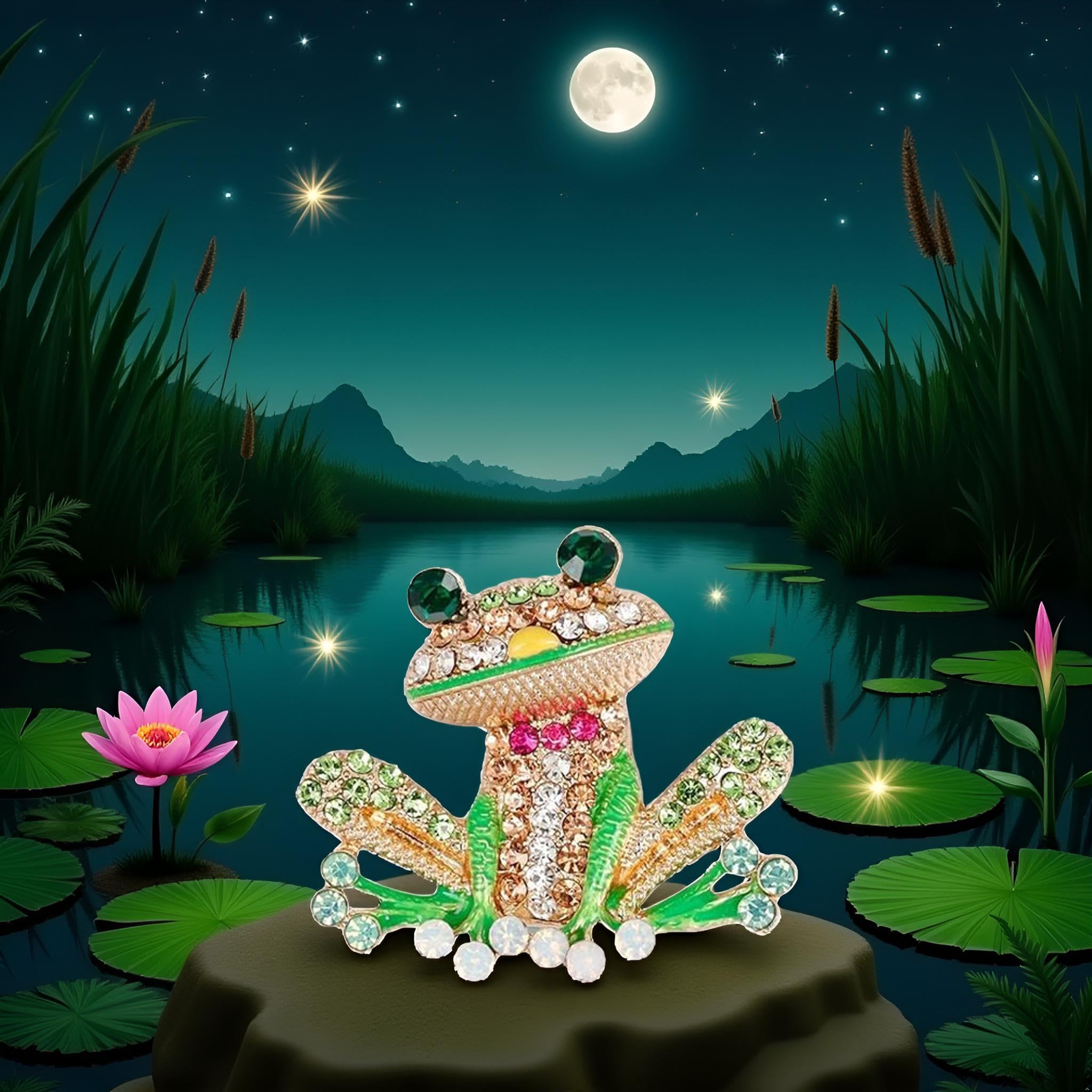 Green Frog Brooch Pins for Women, Cute Rhinestone Inlaid Frog Enamel Animal Brooch Shirt Collar Badge Decor, Clothing, Shoes and Jewelry, 1, 1 — view 3